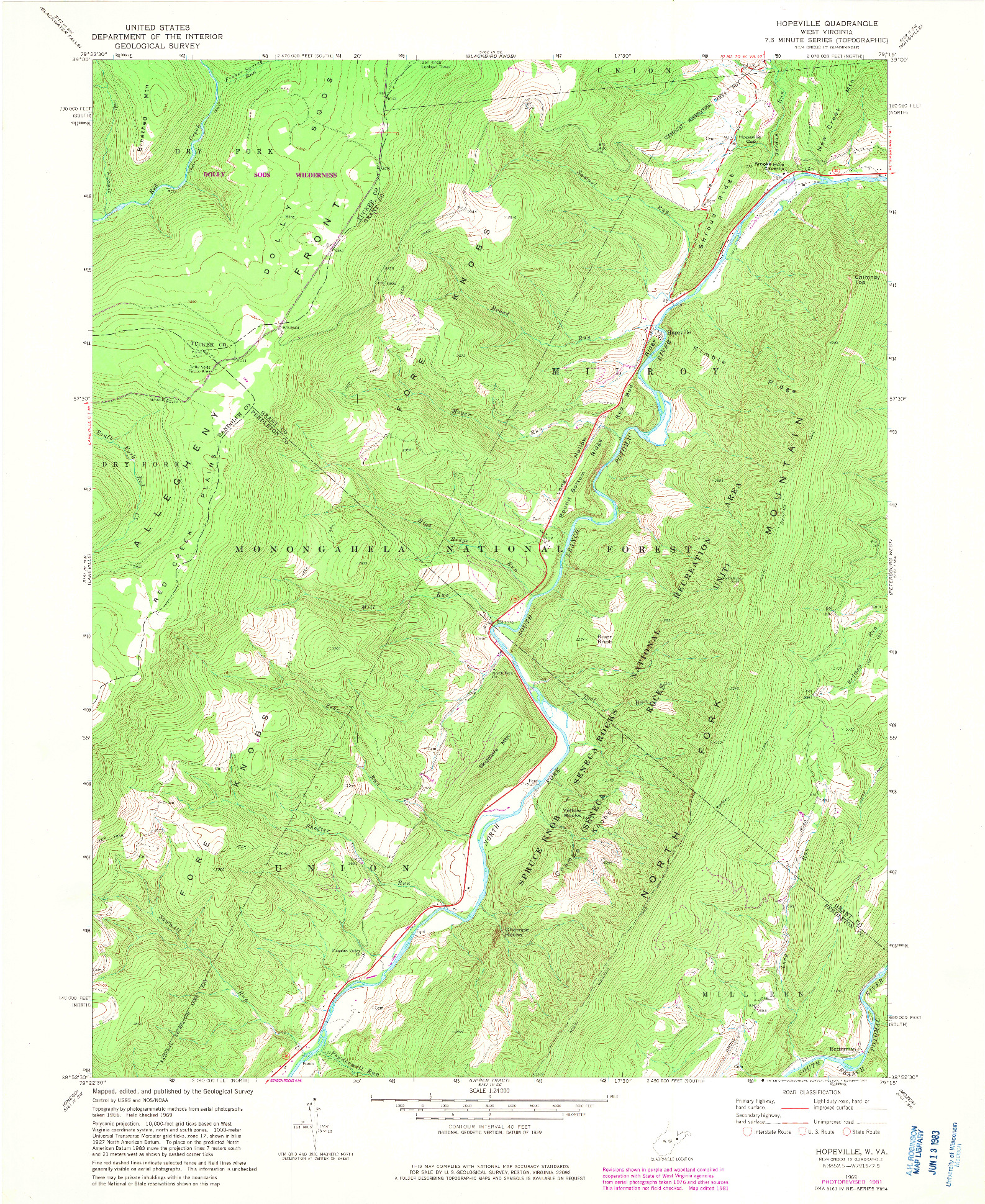 USGS 1:24000-SCALE QUADRANGLE FOR HOPEVILLE, WV 1969