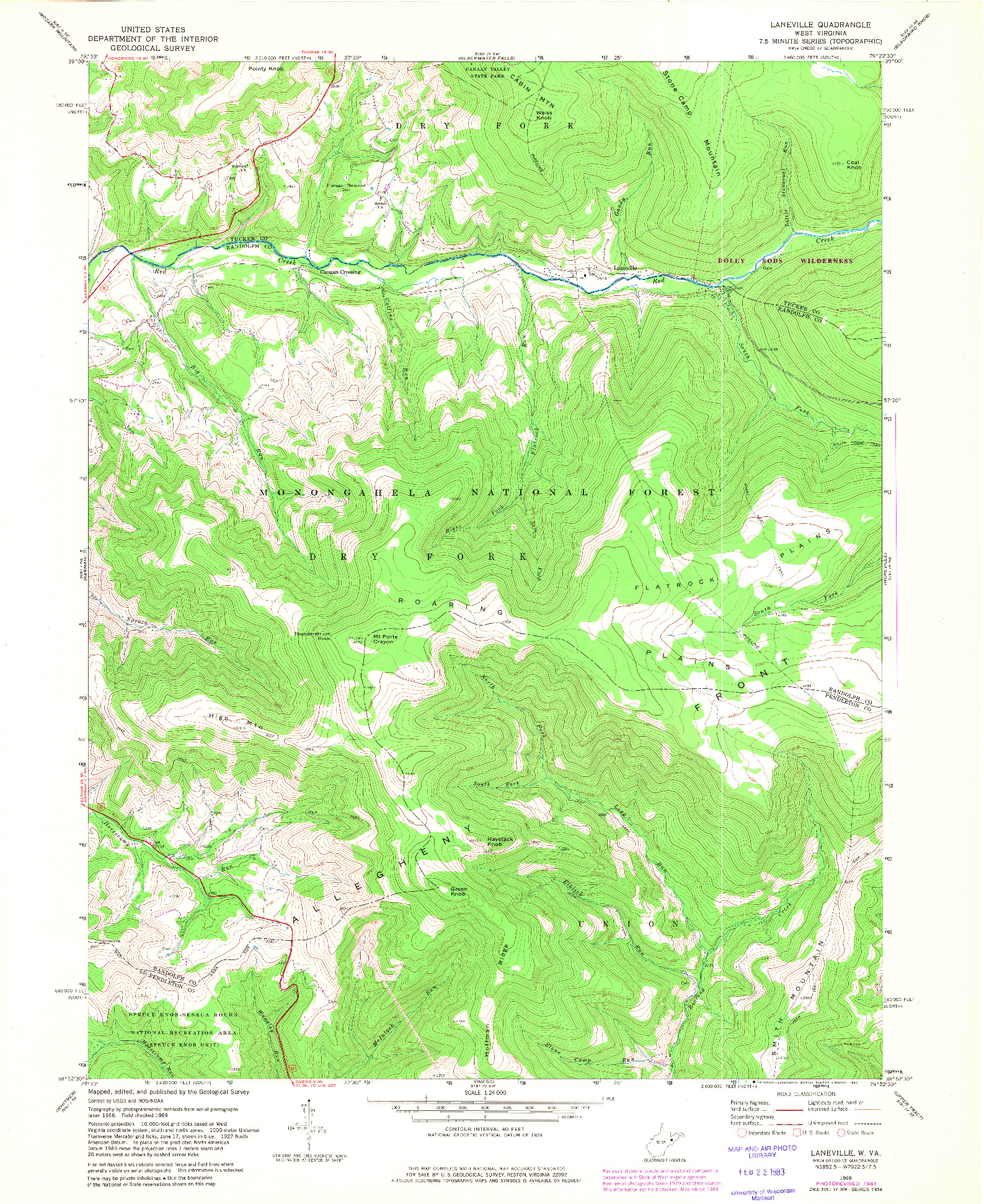 USGS 1:24000-SCALE QUADRANGLE FOR LANEVILLE, WV 1969