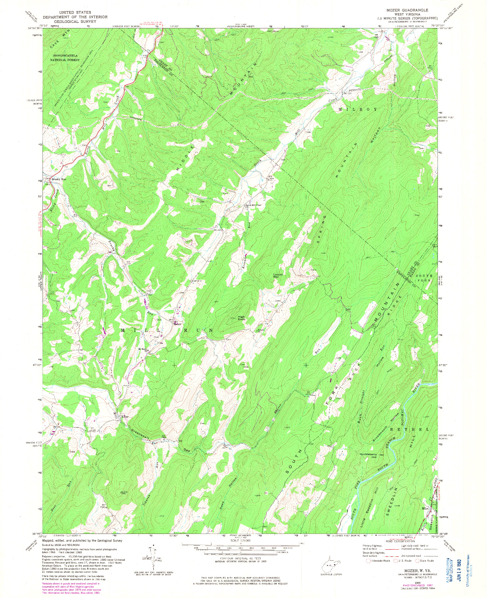 USGS 1:24000-SCALE QUADRANGLE FOR MOZER, WV 1969