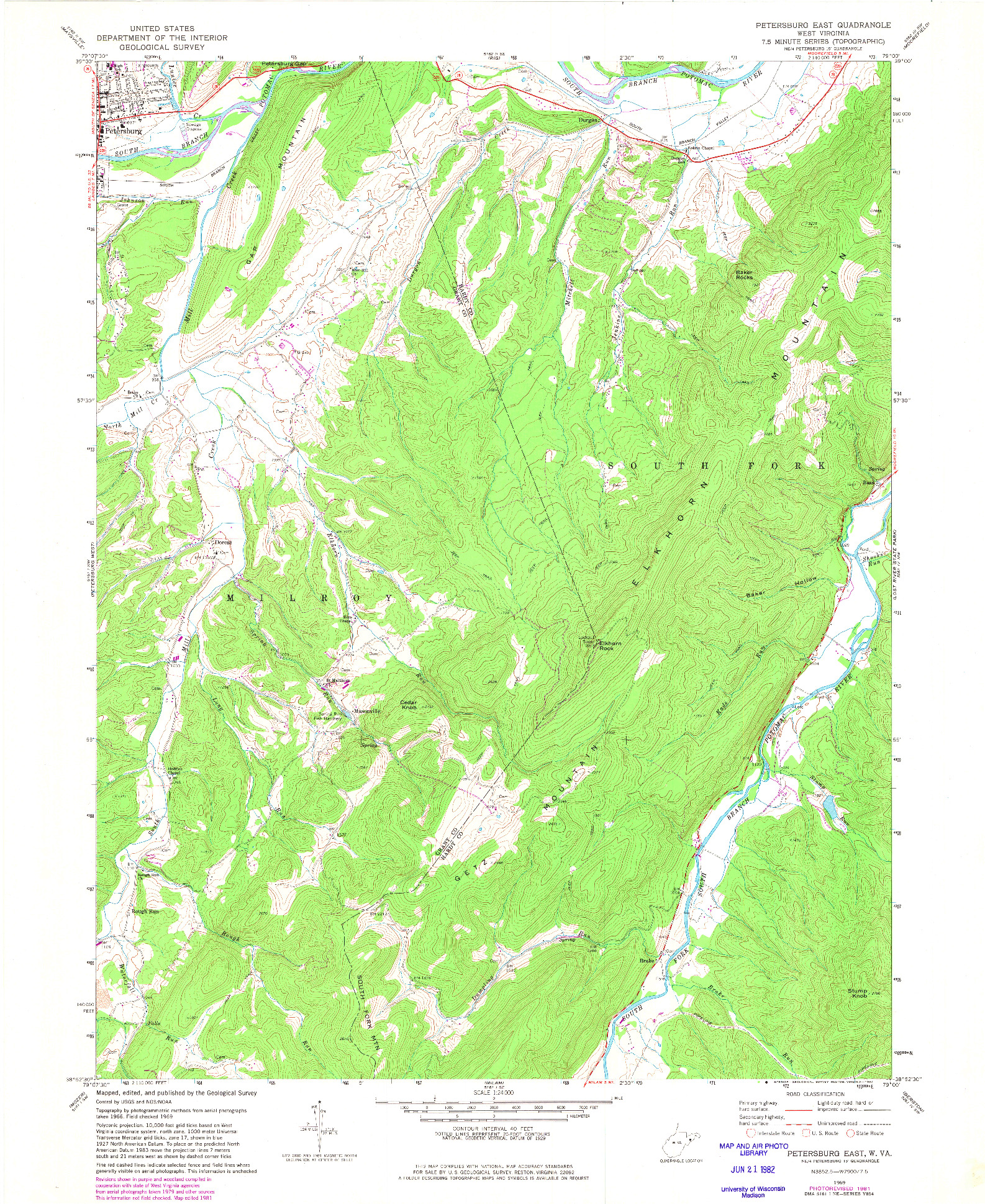 USGS 1:24000-SCALE QUADRANGLE FOR PETERSBURG EAST, WV 1969