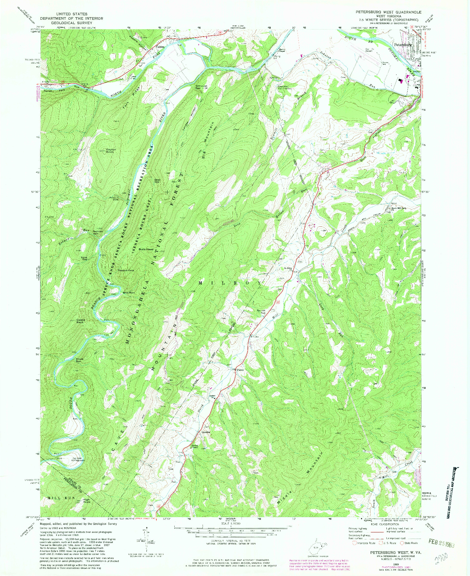 USGS 1:24000-SCALE QUADRANGLE FOR PETERSBURG WEST, WV 1969