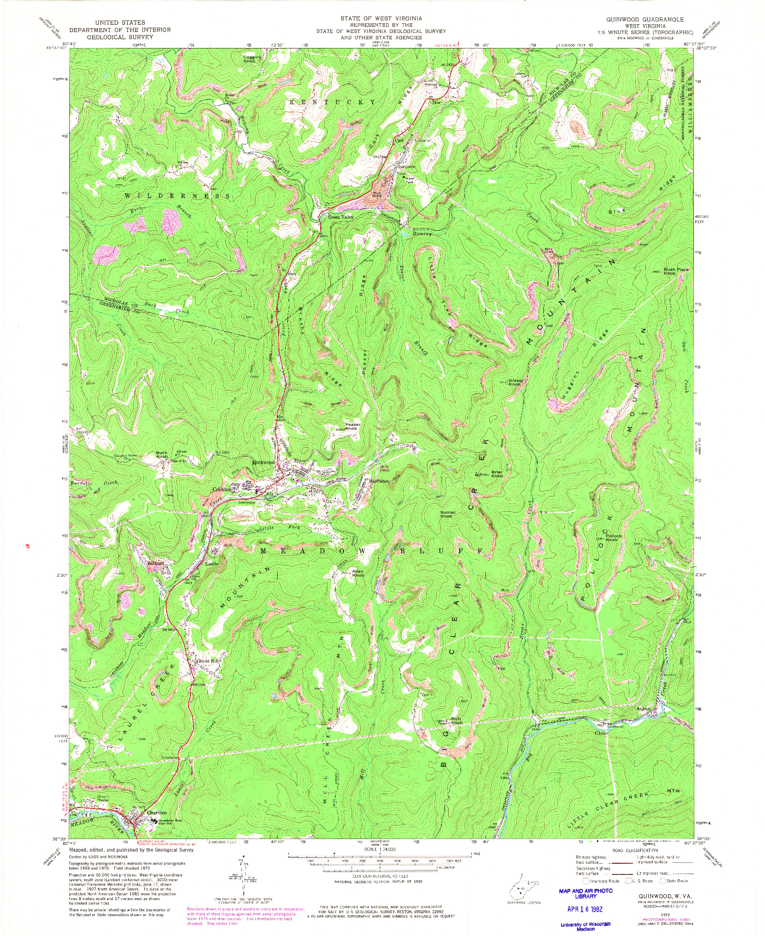 USGS 1:24000-SCALE QUADRANGLE FOR QUINWOOD, WV 1972