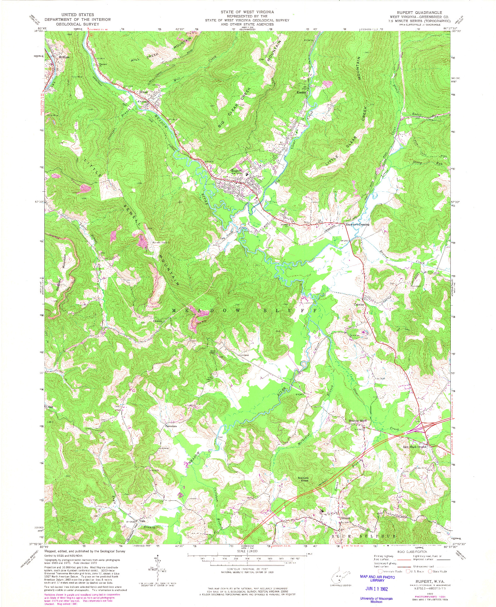USGS 1:24000-SCALE QUADRANGLE FOR RUPERT, WV 1972