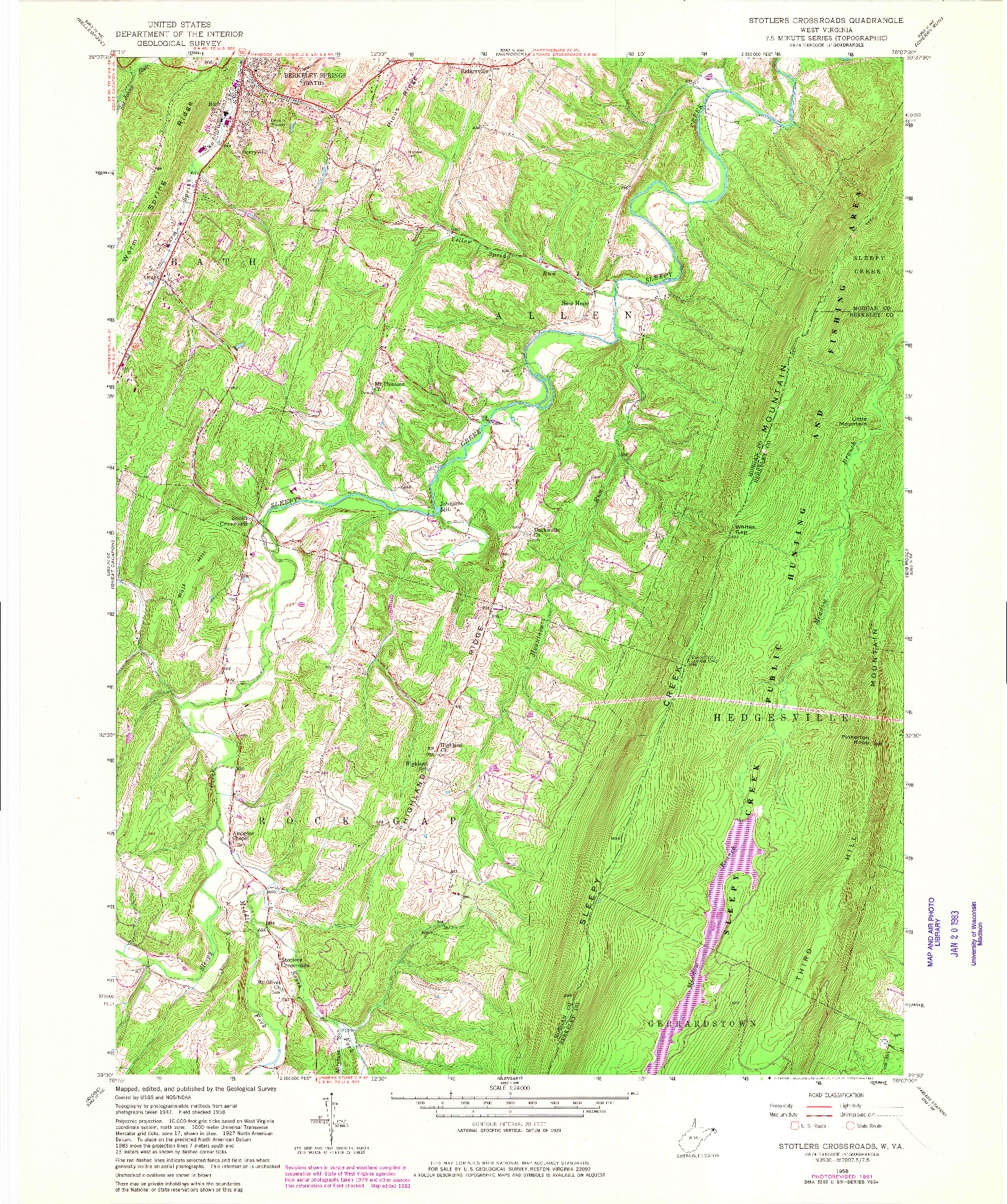 USGS 1:24000-SCALE QUADRANGLE FOR STOTLERS CROSSROADS, WV 1958