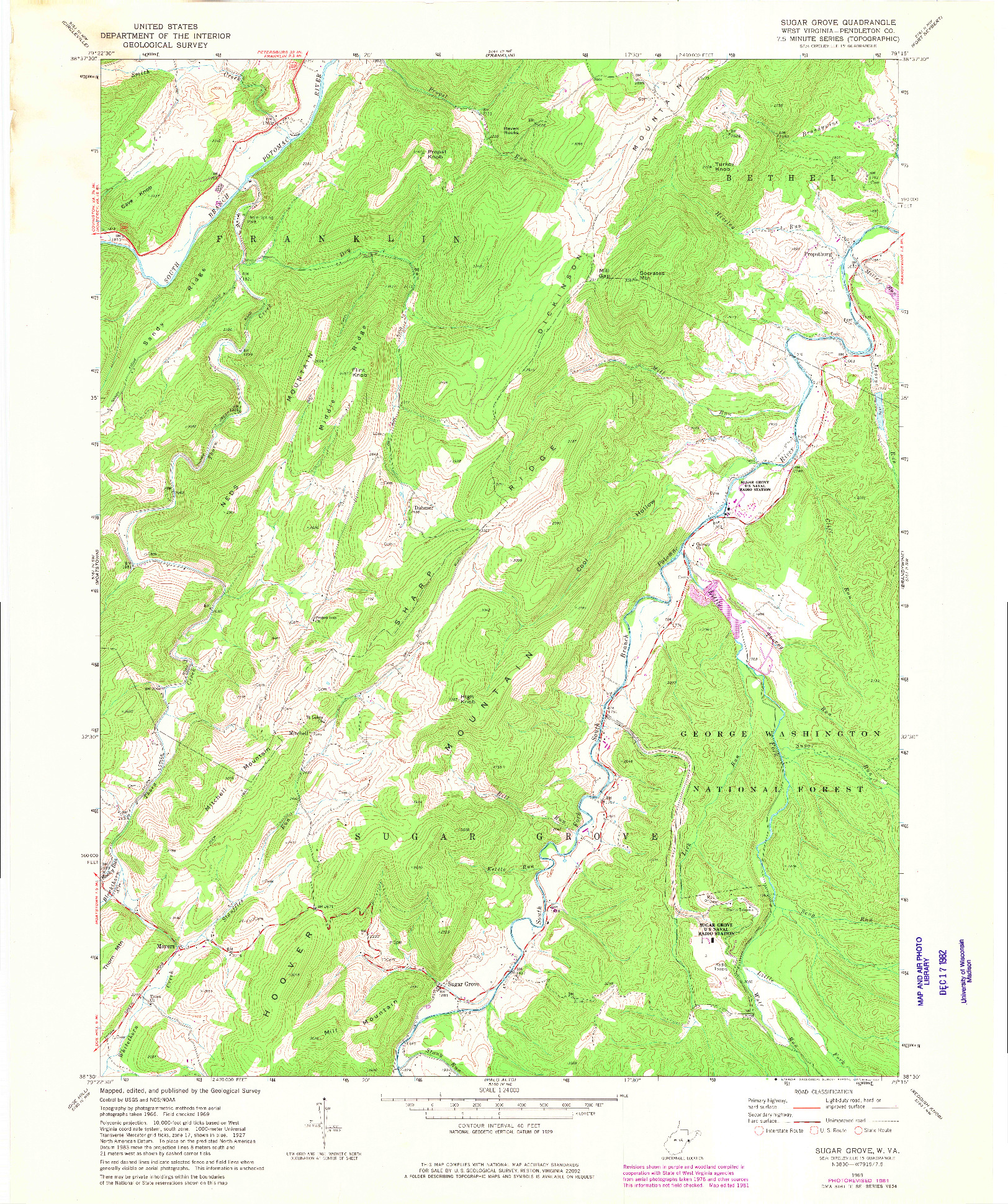 USGS 1:24000-SCALE QUADRANGLE FOR SUGAR GROVE, WV 1969