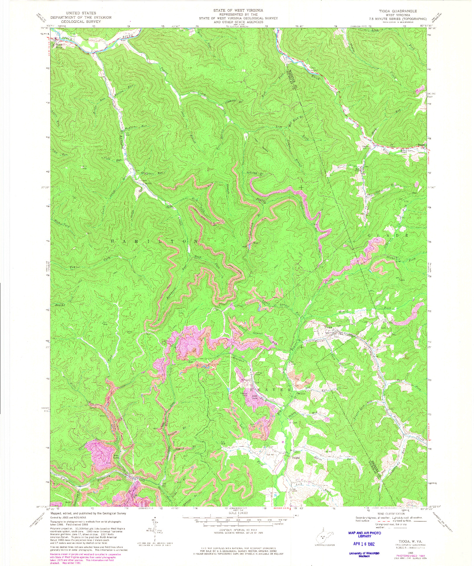 USGS 1:24000-SCALE QUADRANGLE FOR TIOGA, WV 1966