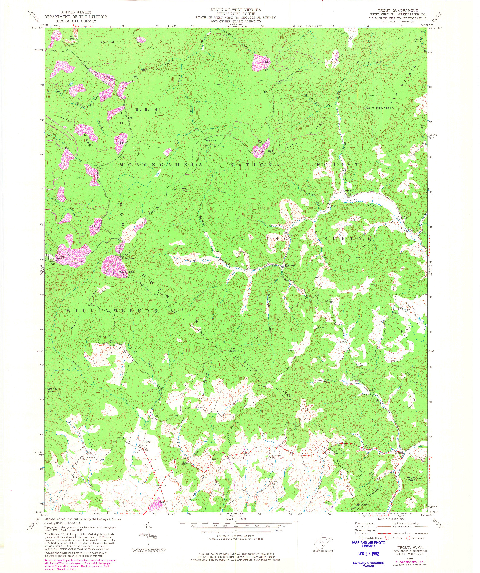 USGS 1:24000-SCALE QUADRANGLE FOR TROUT, WV 1977