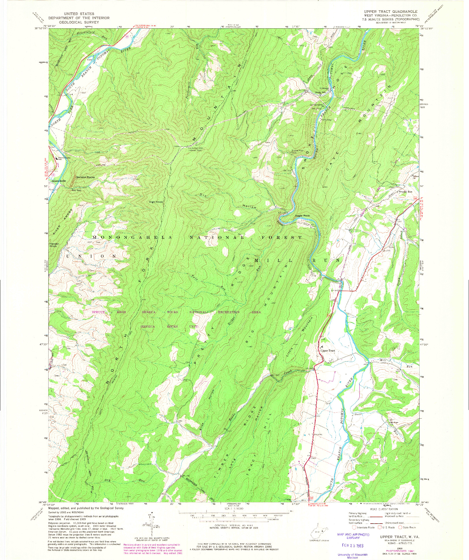 USGS 1:24000-SCALE QUADRANGLE FOR UPPER TRACT, WV 1969