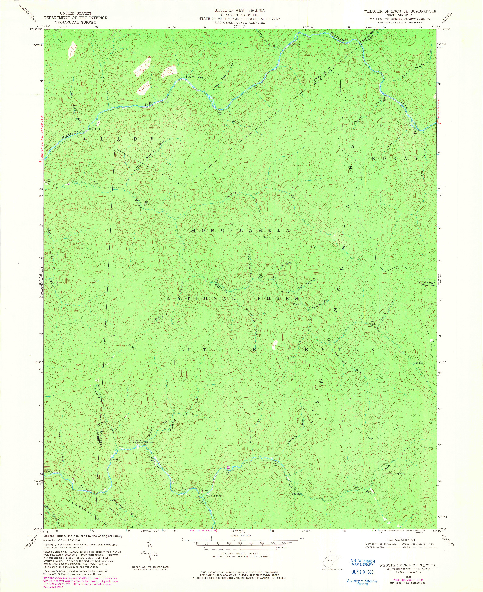 USGS 1:24000-SCALE QUADRANGLE FOR WEBSTER SPRINGS SE, WV 1967