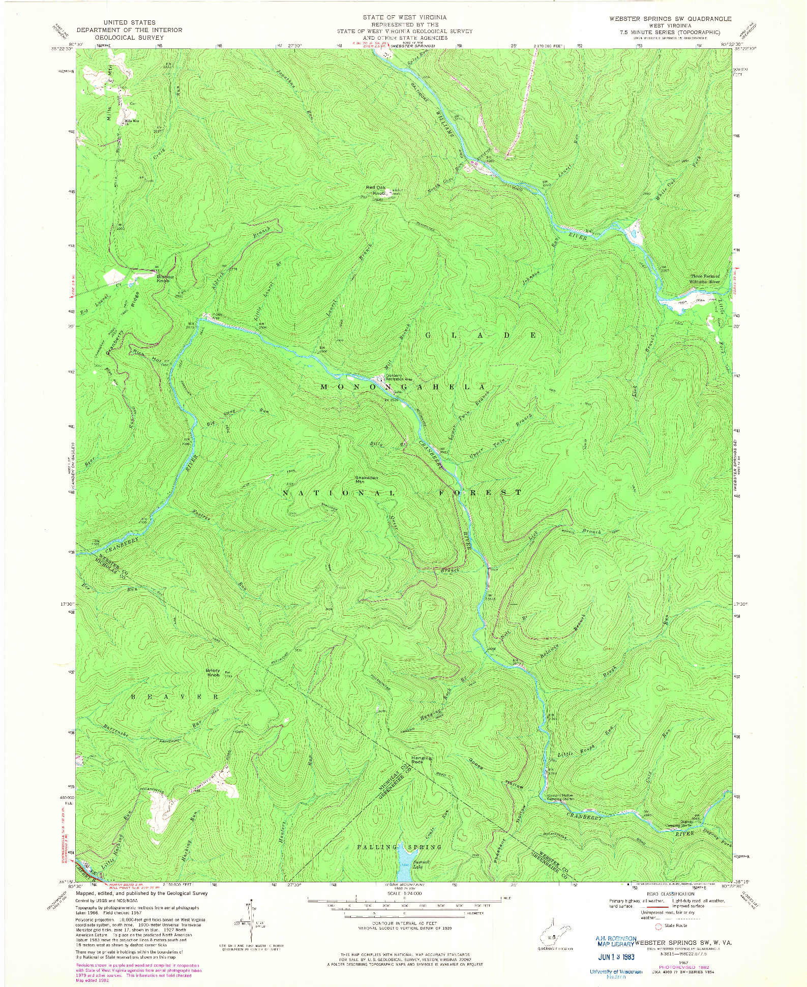 USGS 1:24000-SCALE QUADRANGLE FOR WEBSTER SPRINGS SW, WV 1967