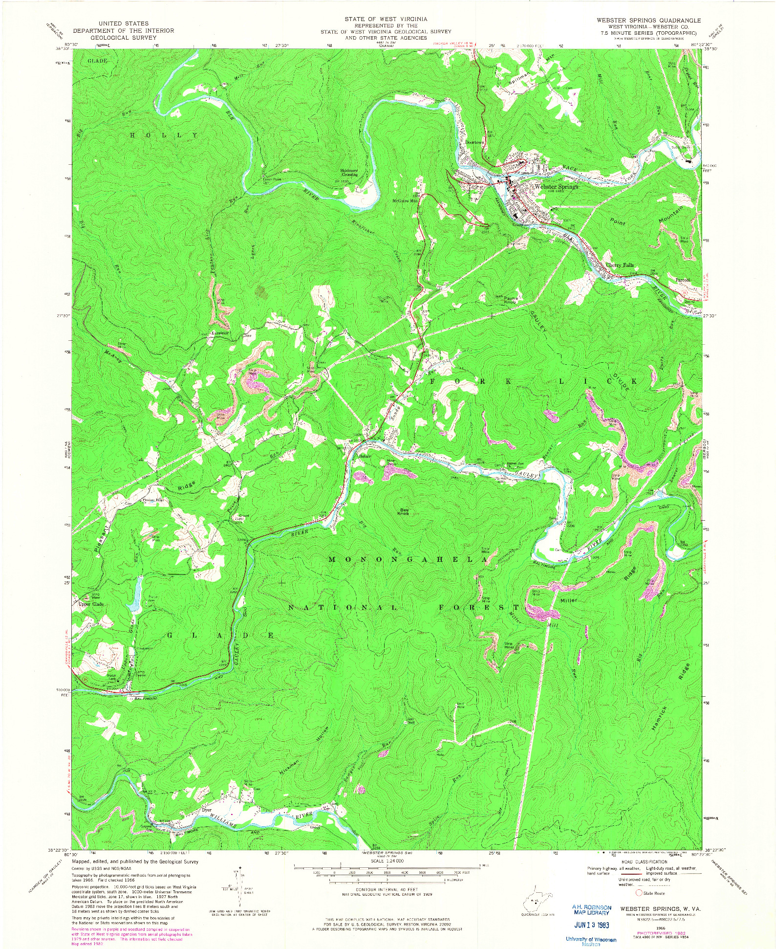 USGS 1:24000-SCALE QUADRANGLE FOR WEBSTER SPRINGS, WV 1966