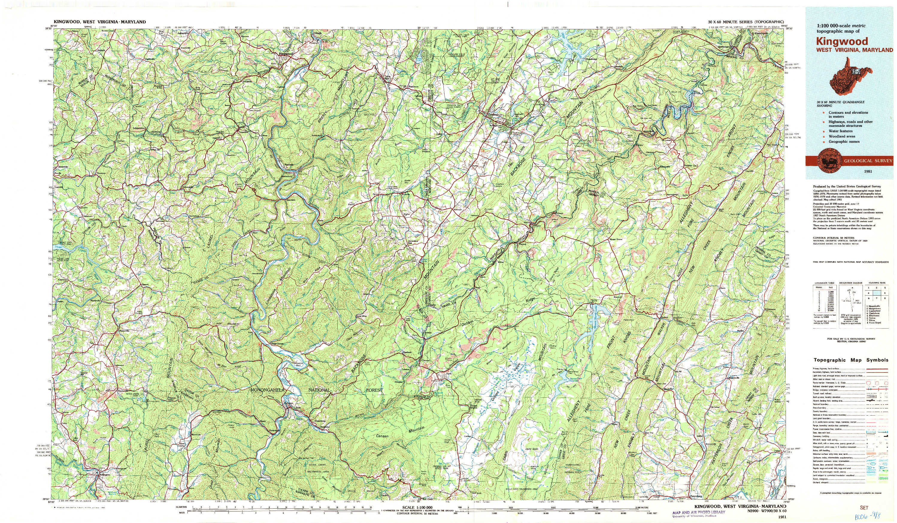 USGS 1:100000-SCALE QUADRANGLE FOR KINGWOOD, WV 1981