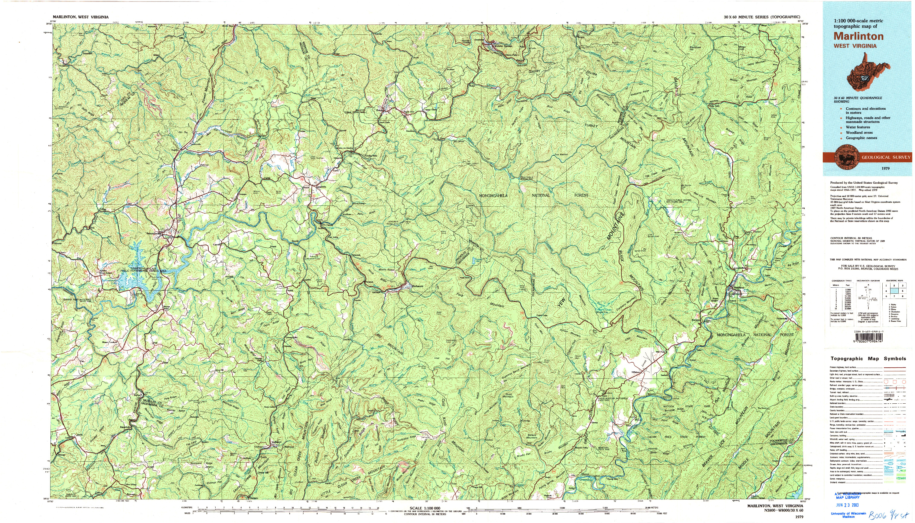 USGS 1:100000-SCALE QUADRANGLE FOR MARLINTON, WV 1979