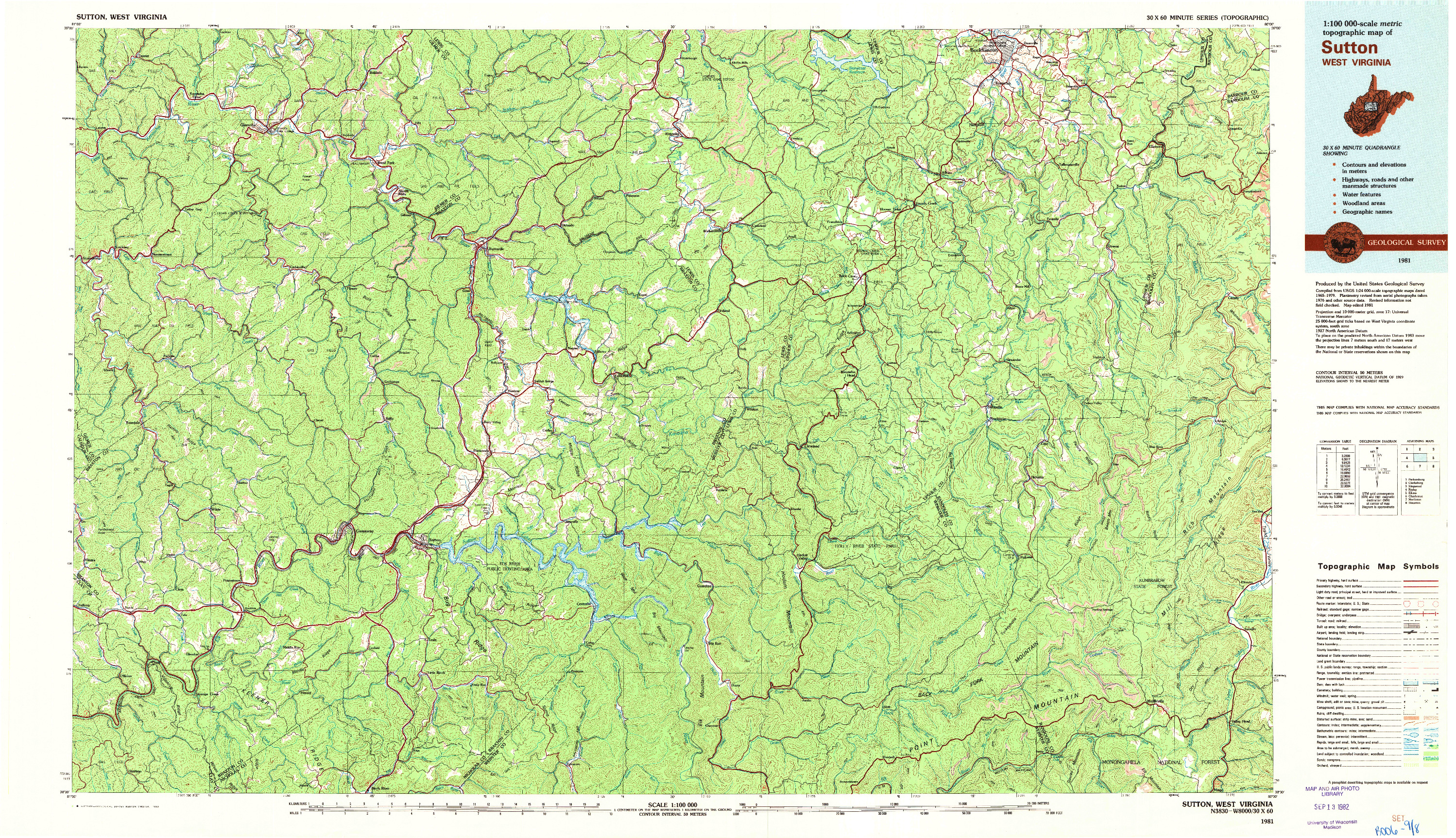 USGS 1:100000-SCALE QUADRANGLE FOR SUTTON, WV 1981