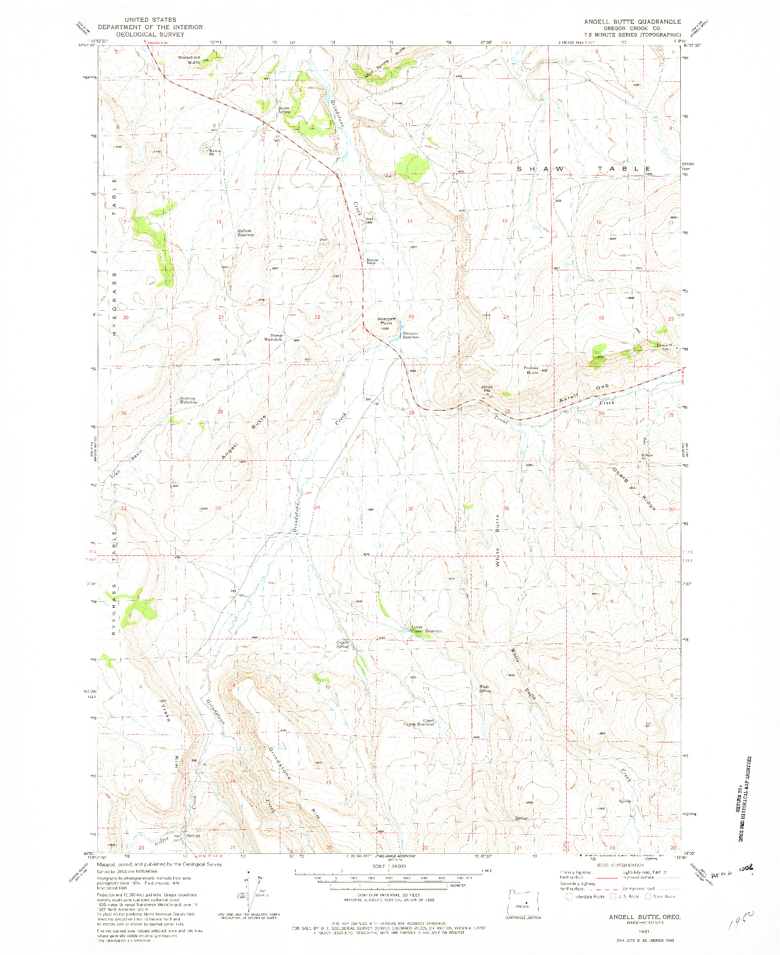 USGS 1:24000-SCALE QUADRANGLE FOR ANGELL BUTTE, OR 1981