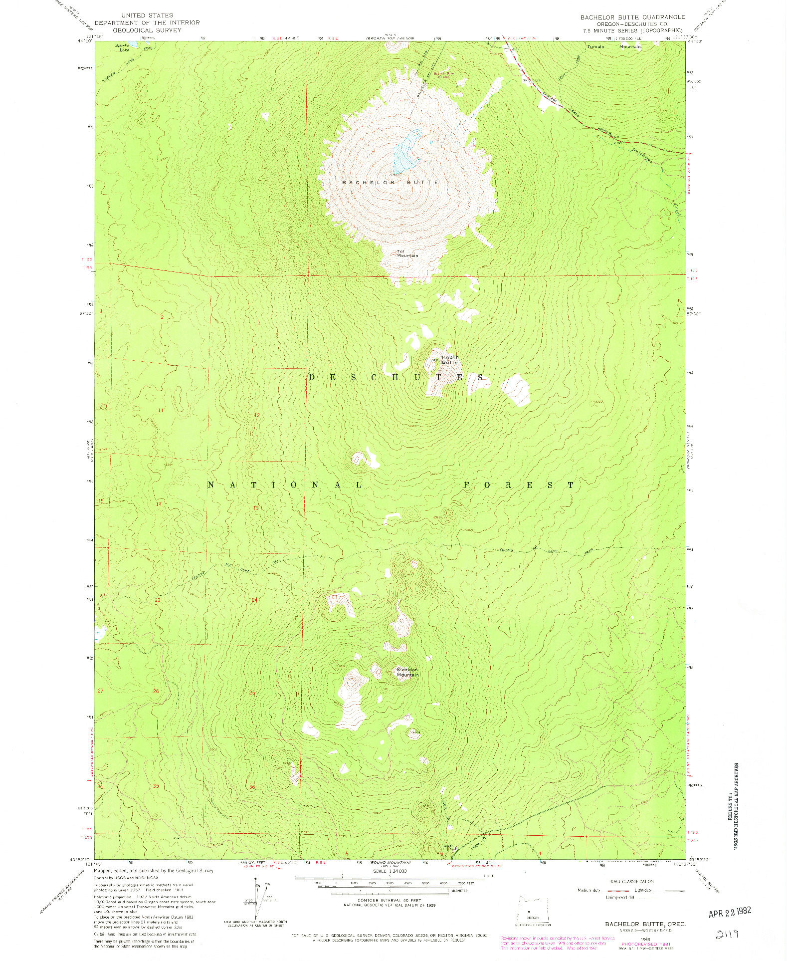 USGS 1:24000-SCALE QUADRANGLE FOR BACHELOR BUTTE, OR 1963