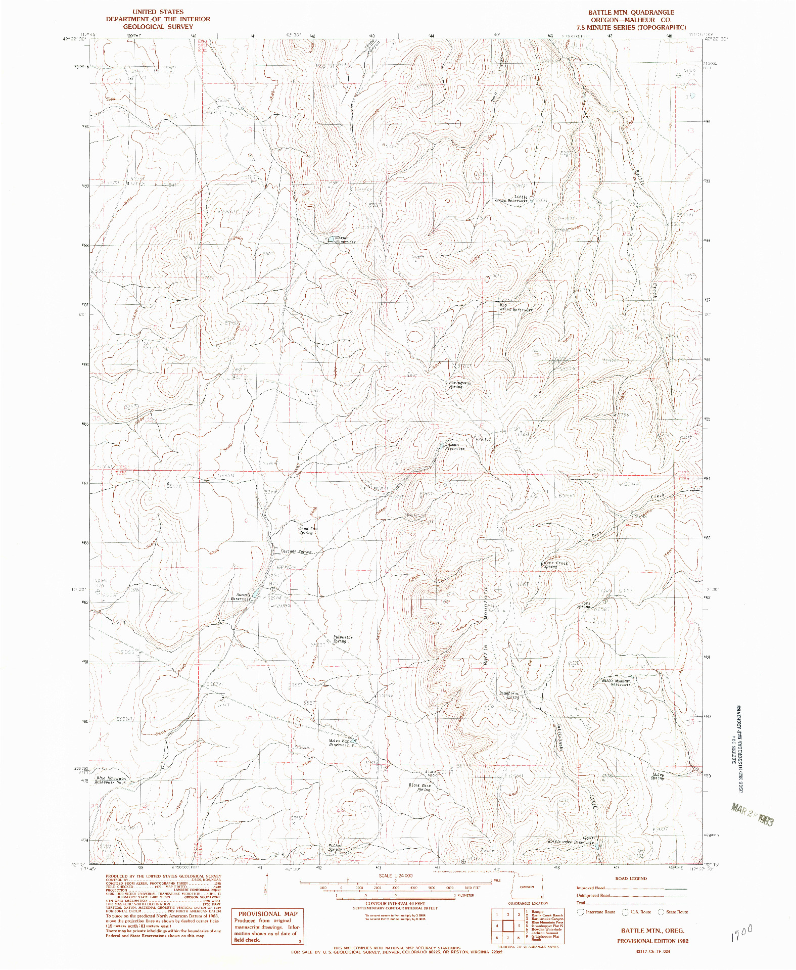 USGS 1:24000-SCALE QUADRANGLE FOR BATTLE MTN, OR 1982