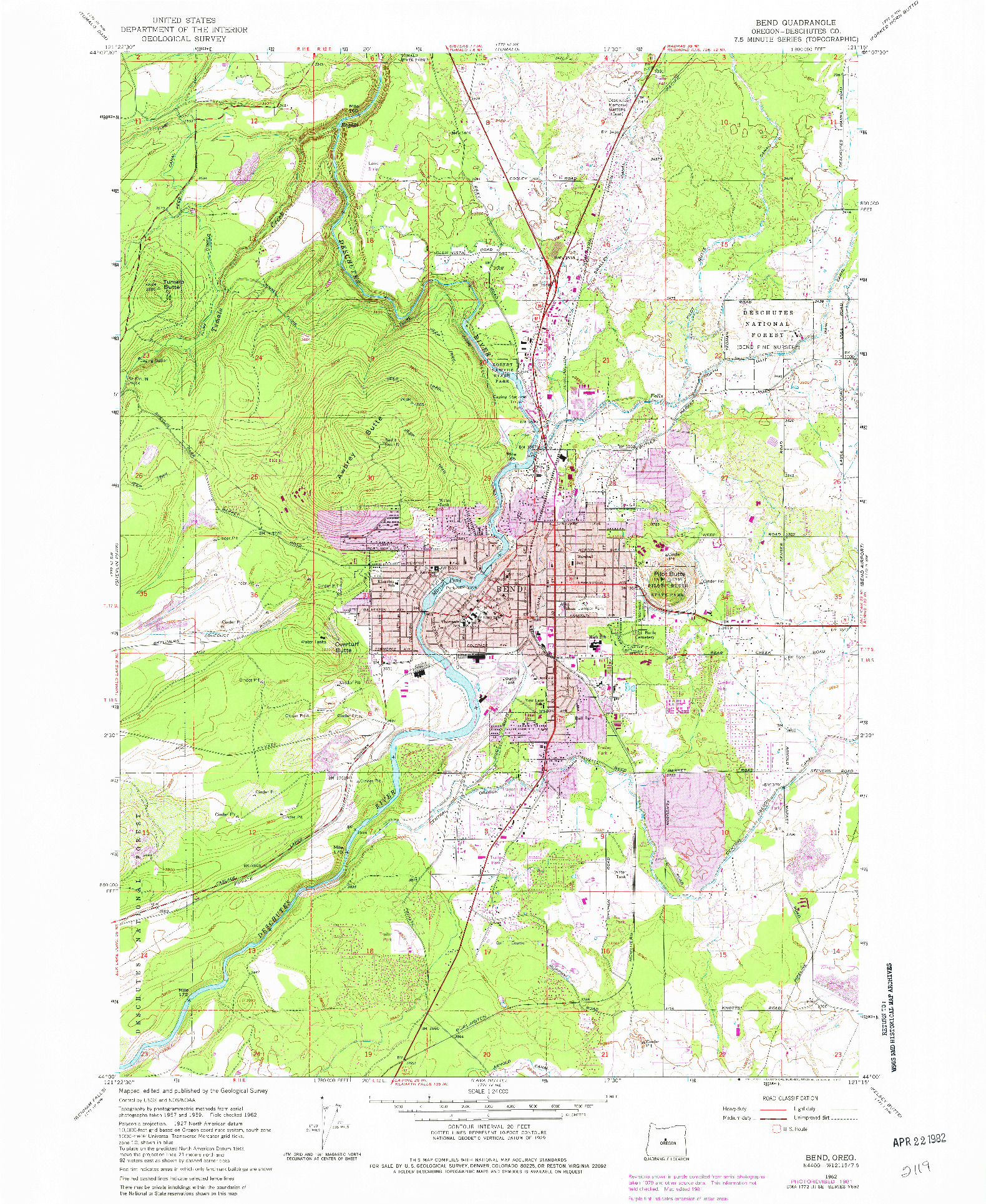 USGS 1:24000-SCALE QUADRANGLE FOR BEND, OR 1962