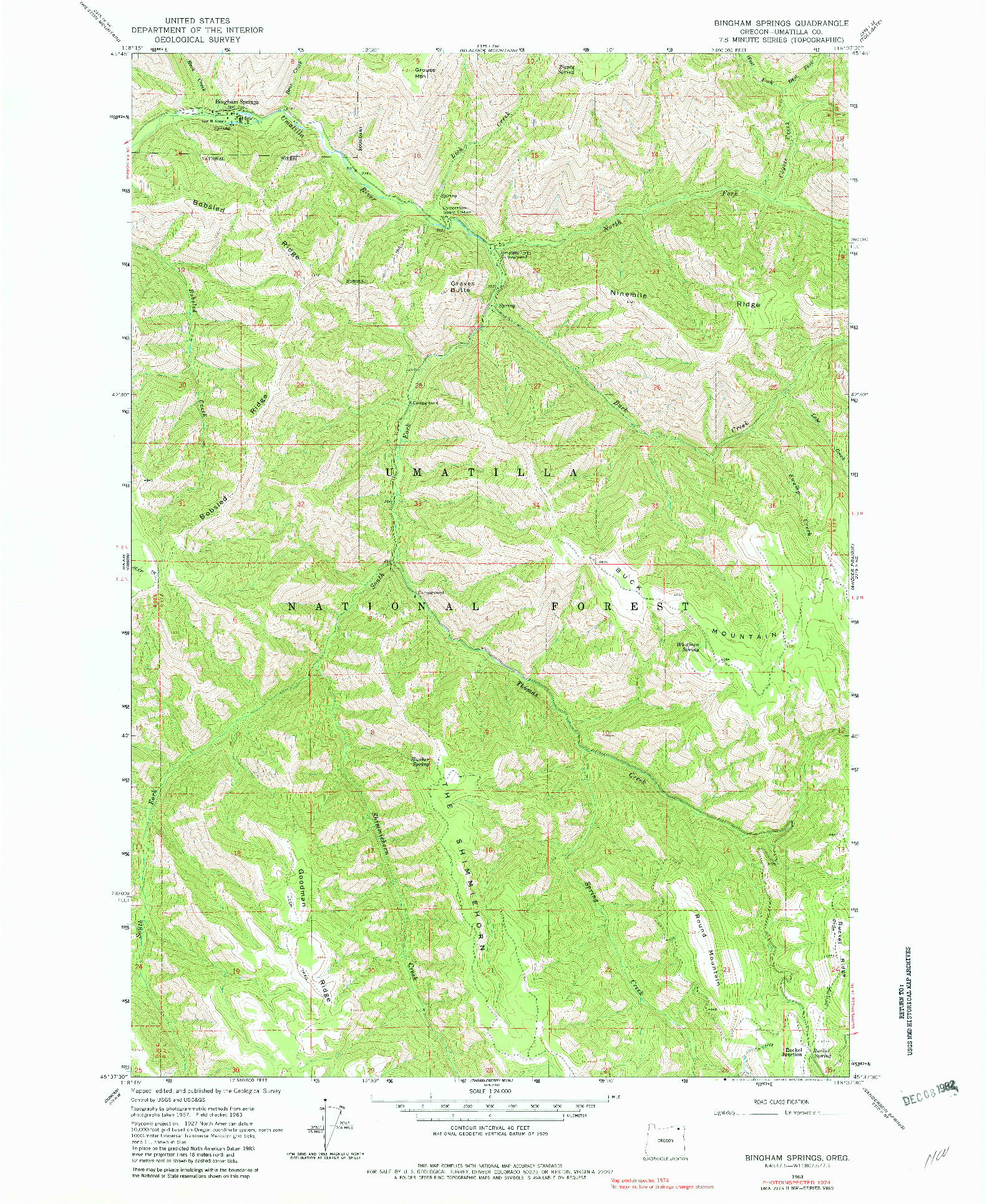 USGS 1:24000-SCALE QUADRANGLE FOR BINGHAM SPRINGS, OR 1963