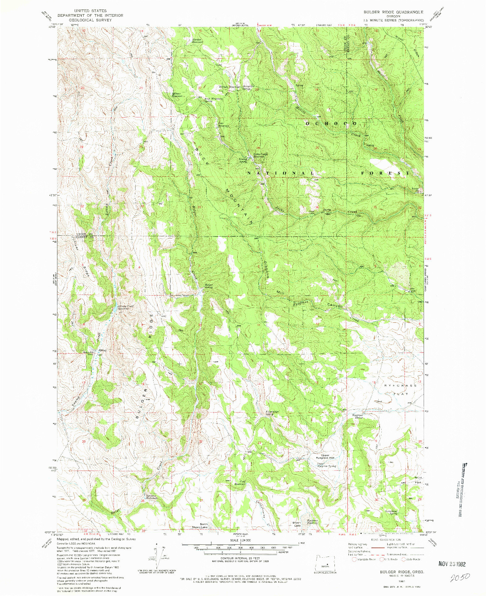 USGS 1:24000-SCALE QUADRANGLE FOR BULGER RIDGE, OR 1981