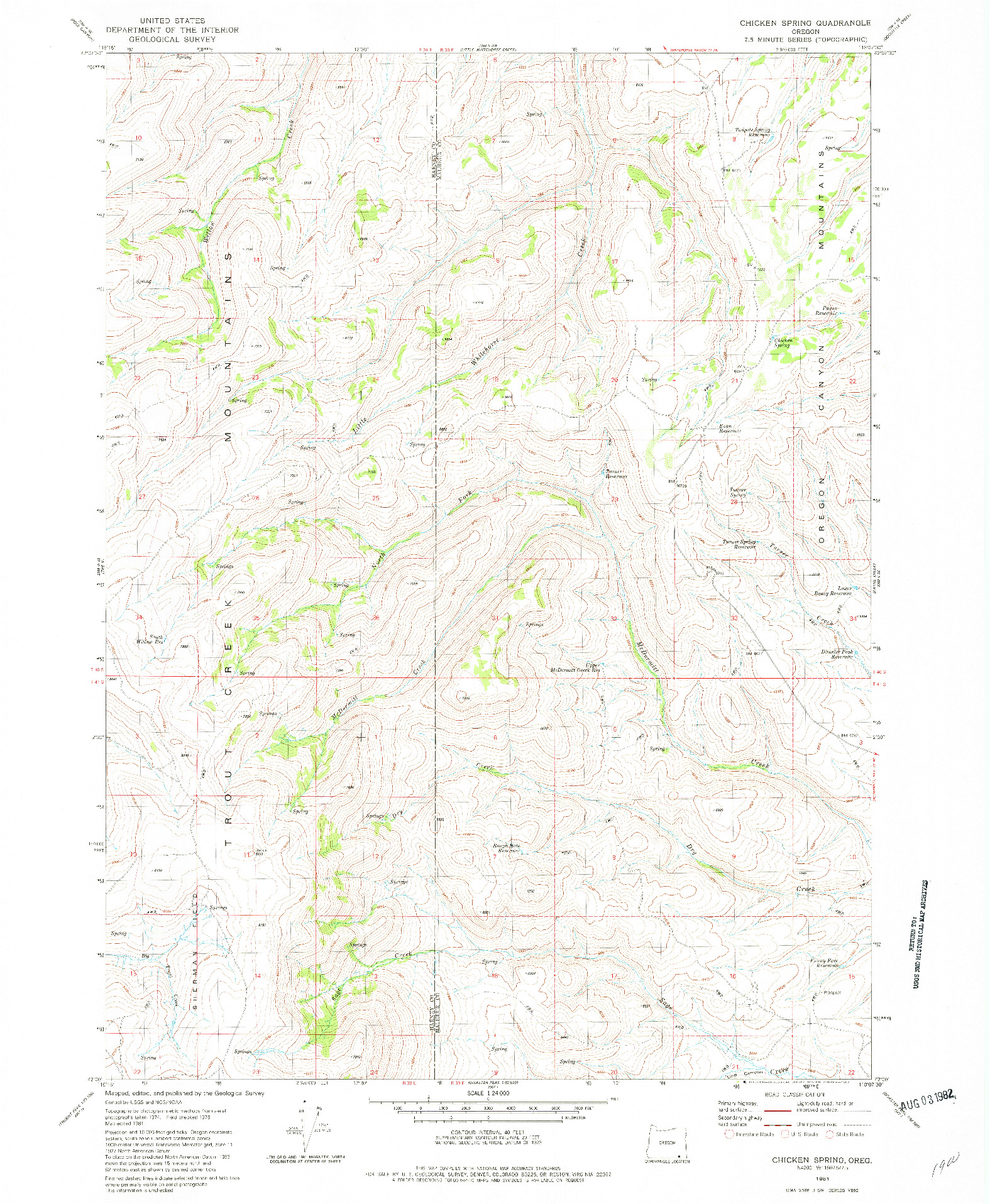 USGS 1:24000-SCALE QUADRANGLE FOR CHICKEN SPRING, OR 1981