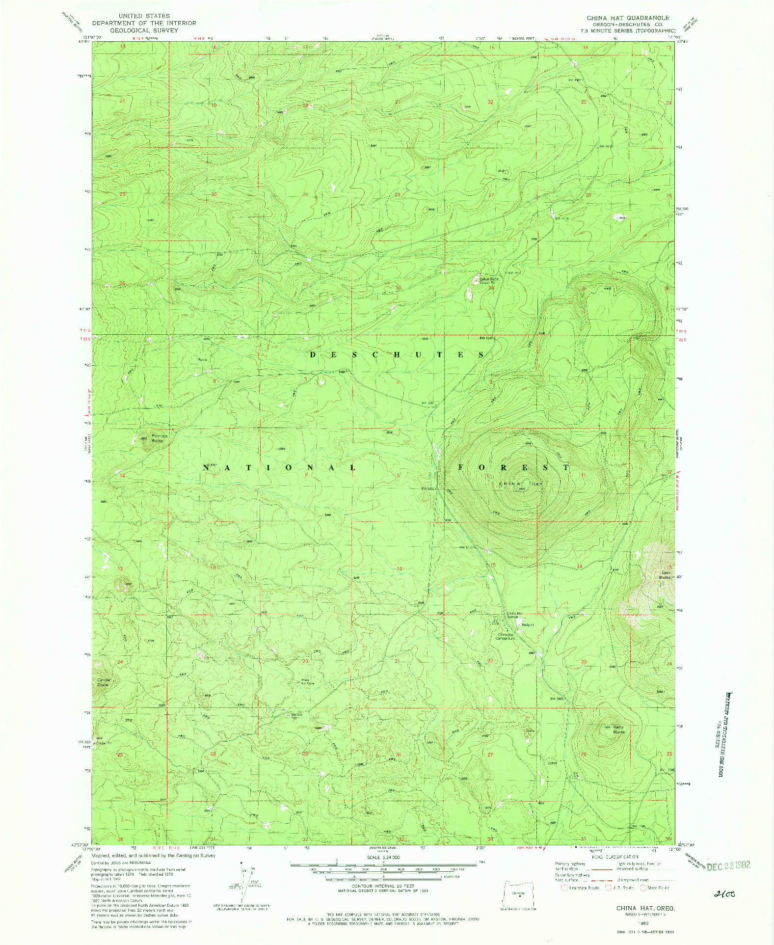 USGS 1:24000-SCALE QUADRANGLE FOR CHINA HAT, OR 1982
