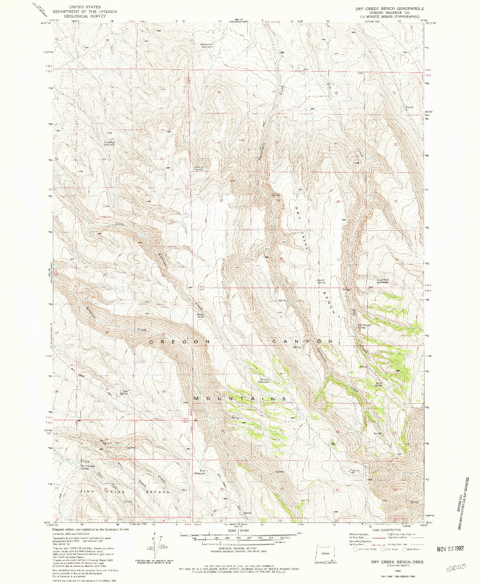 USGS 1:24000-SCALE QUADRANGLE FOR DRY CREEK BENCH, OR 1981