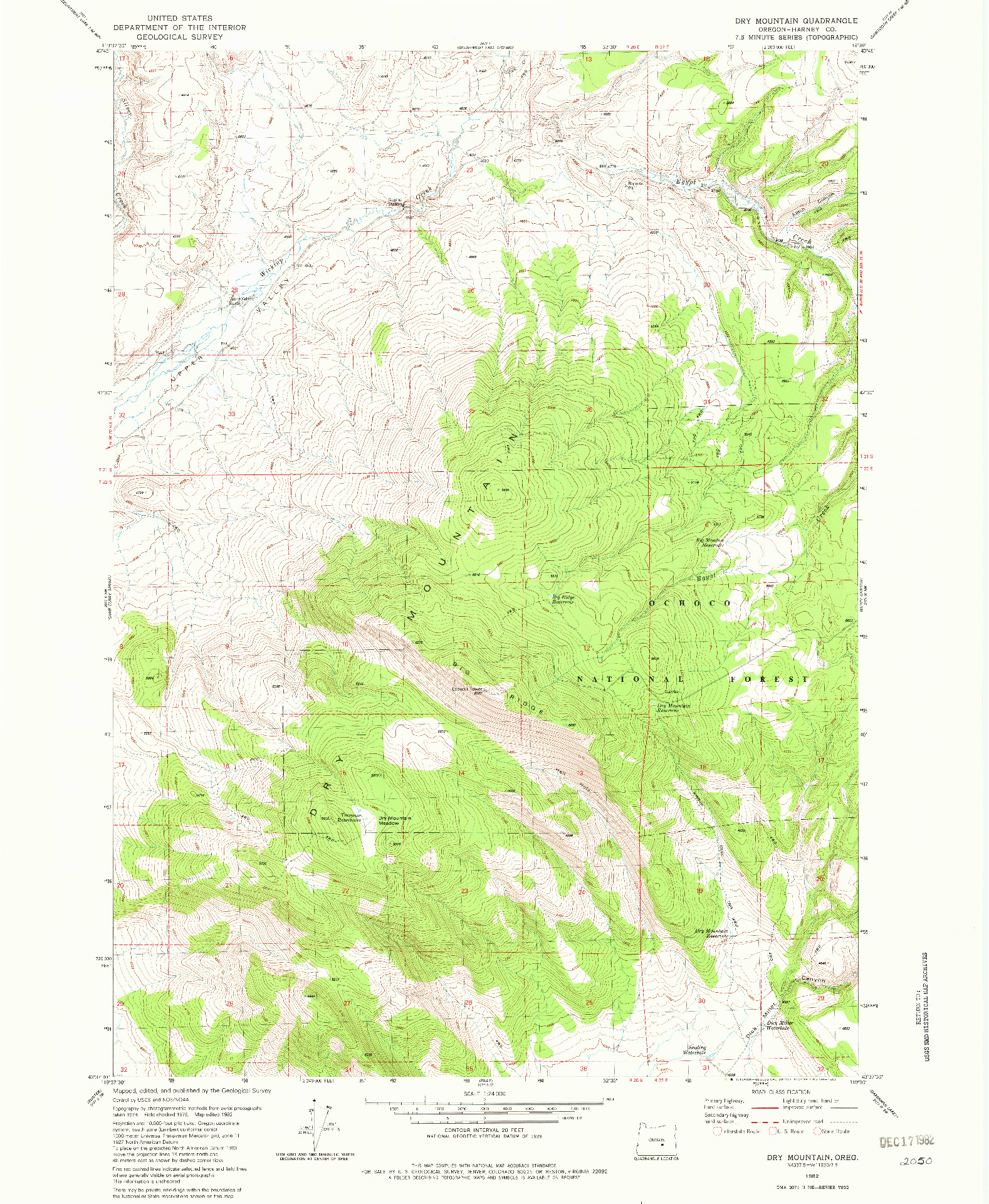 USGS 1:24000-SCALE QUADRANGLE FOR DRY MOUNTAIN, OR 1982