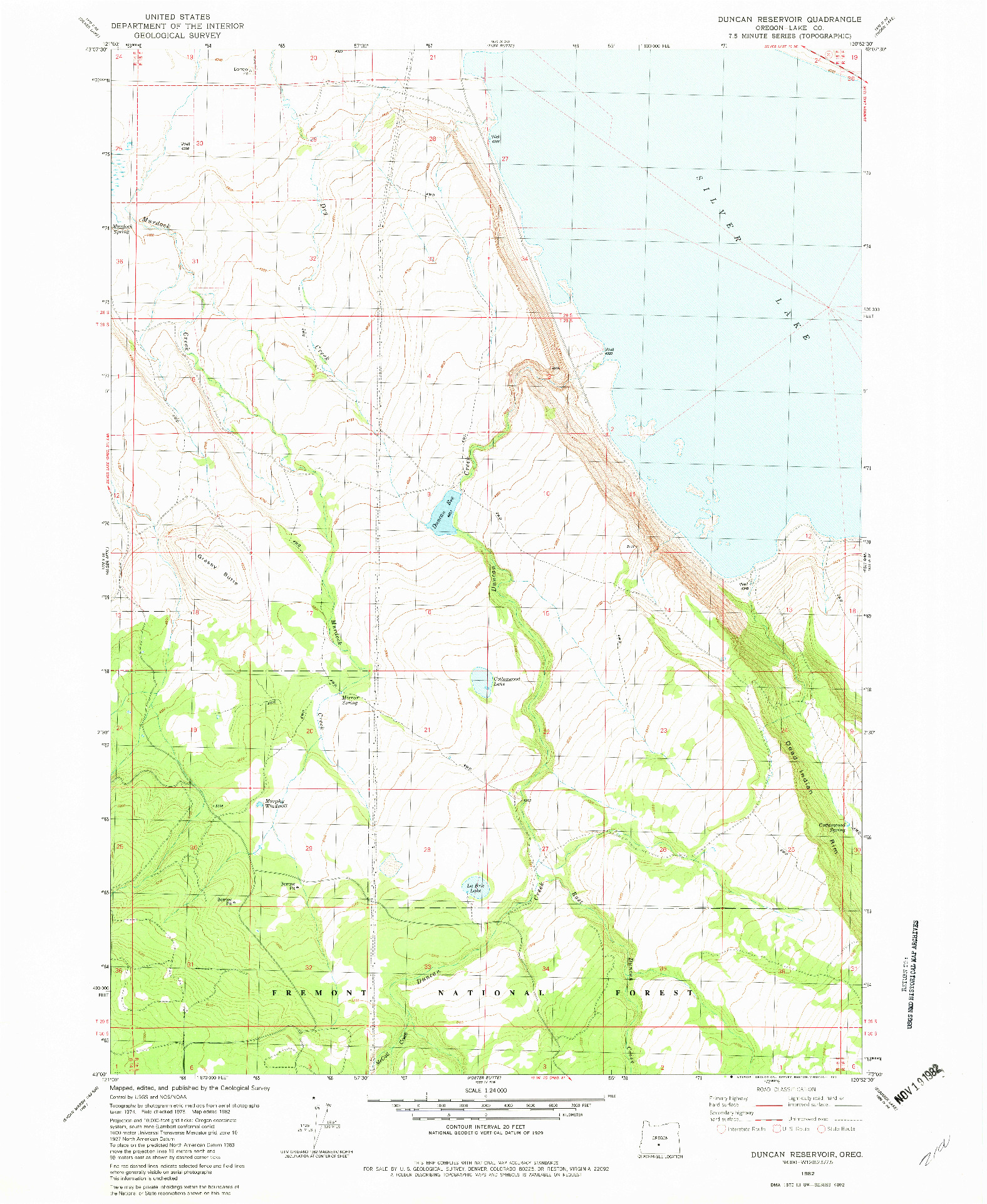 USGS 1:24000-SCALE QUADRANGLE FOR DUNCAN RESERVOIR, OR 1982