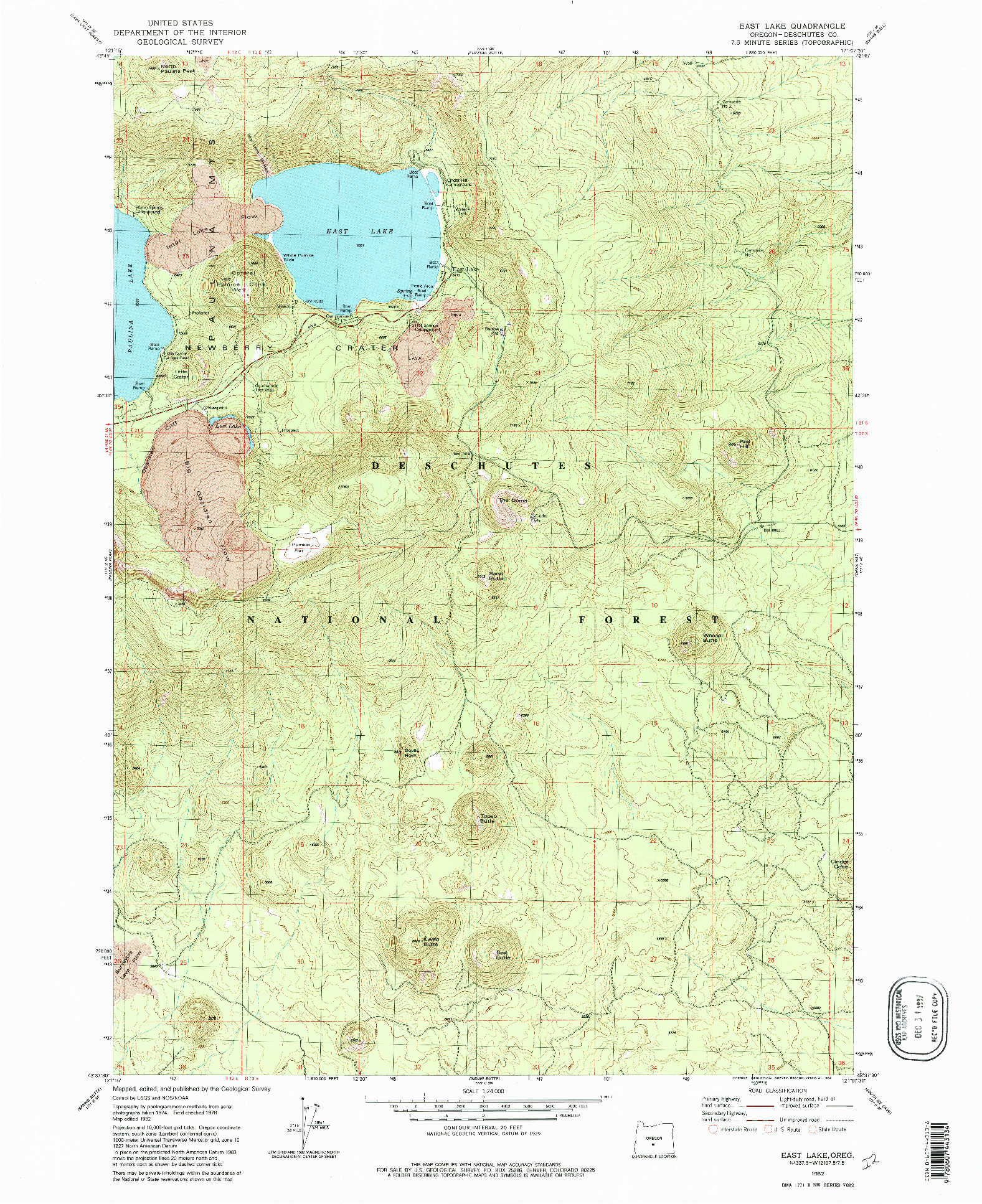 USGS 1:24000-SCALE QUADRANGLE FOR EAST LAKE, OR 1982