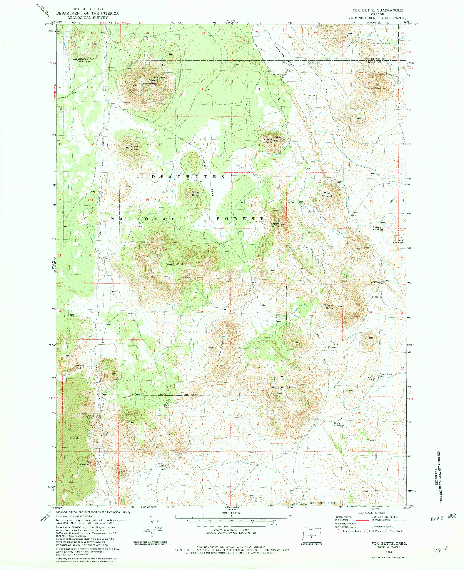 USGS 1:24000-SCALE QUADRANGLE FOR FOX BUTTE, OR 1981