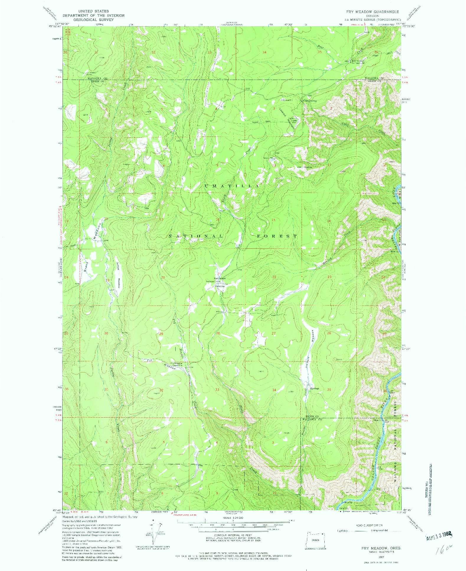 USGS 1:24000-SCALE QUADRANGLE FOR FRY MEADOW, OR 1967