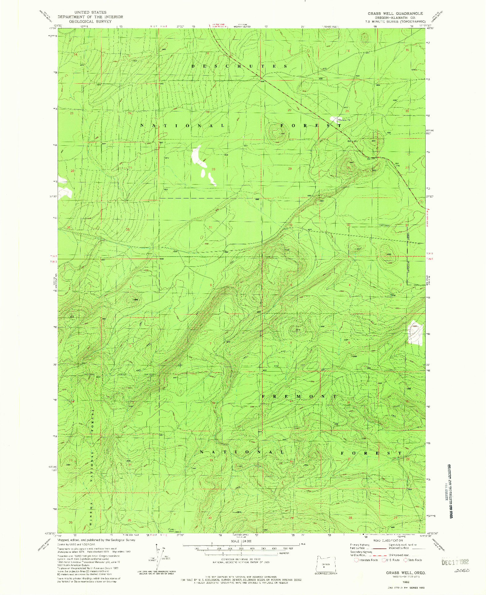 USGS 1:24000-SCALE QUADRANGLE FOR GRASS WELL, OR 1982