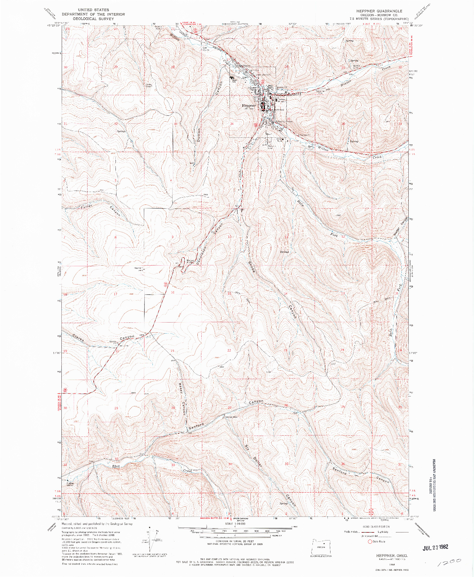 USGS 1:24000-SCALE QUADRANGLE FOR HEPPNER, OR 1968