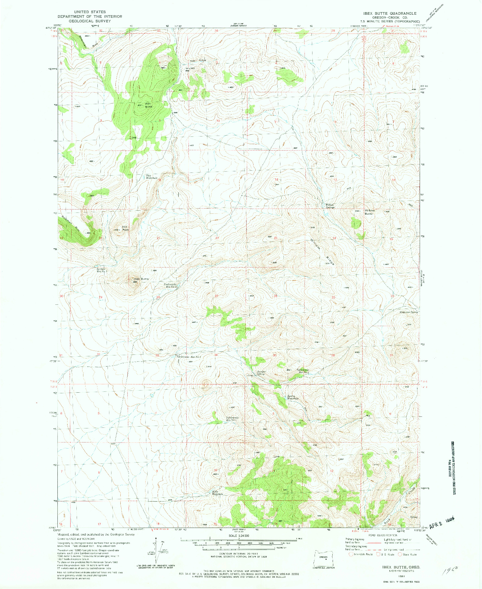 USGS 1:24000-SCALE QUADRANGLE FOR IBEX BUTTE, OR 1981