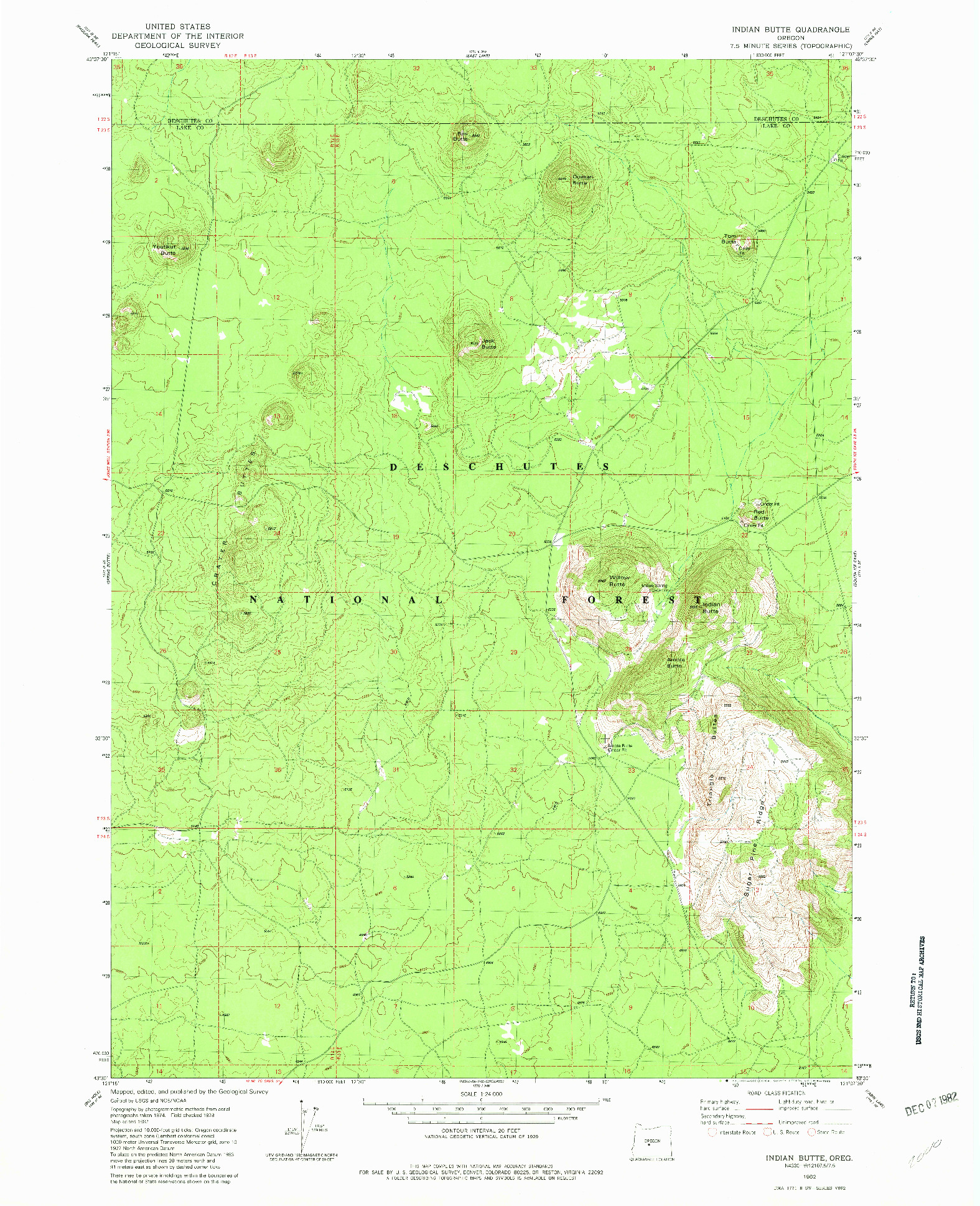 USGS 1:24000-SCALE QUADRANGLE FOR INDIAN BUTTE, OR 1982