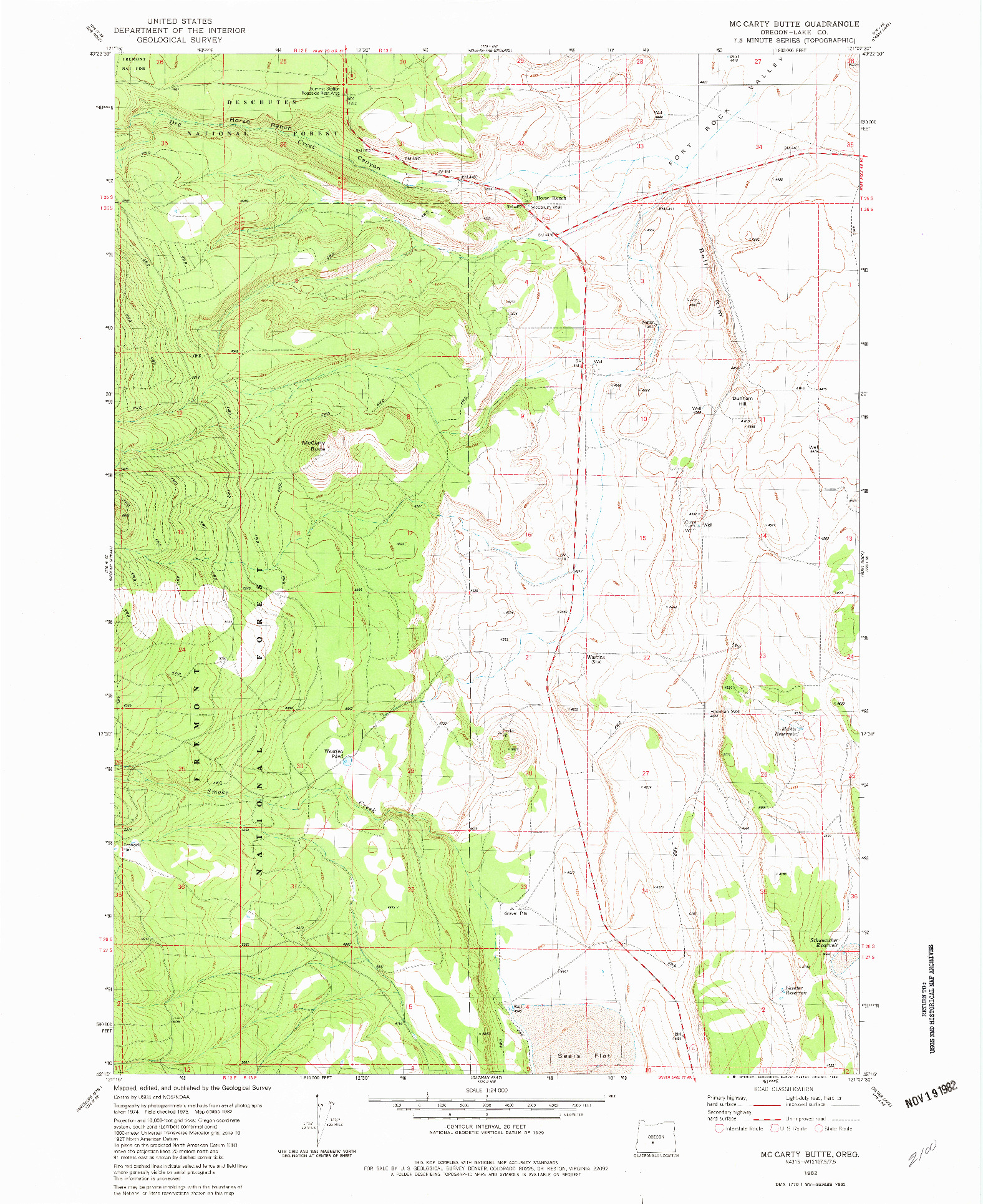 USGS 1:24000-SCALE QUADRANGLE FOR MC CARTY BUTTE, OR 1982