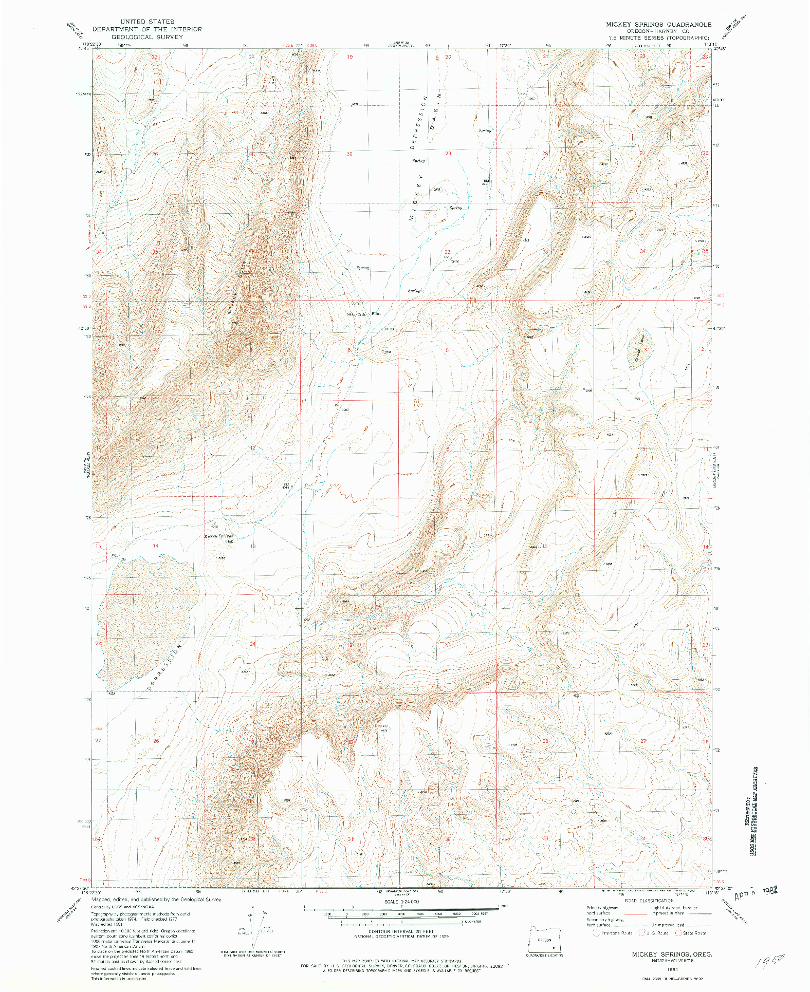 USGS 1:24000-SCALE QUADRANGLE FOR MICKEY SPRINGS, OR 1981