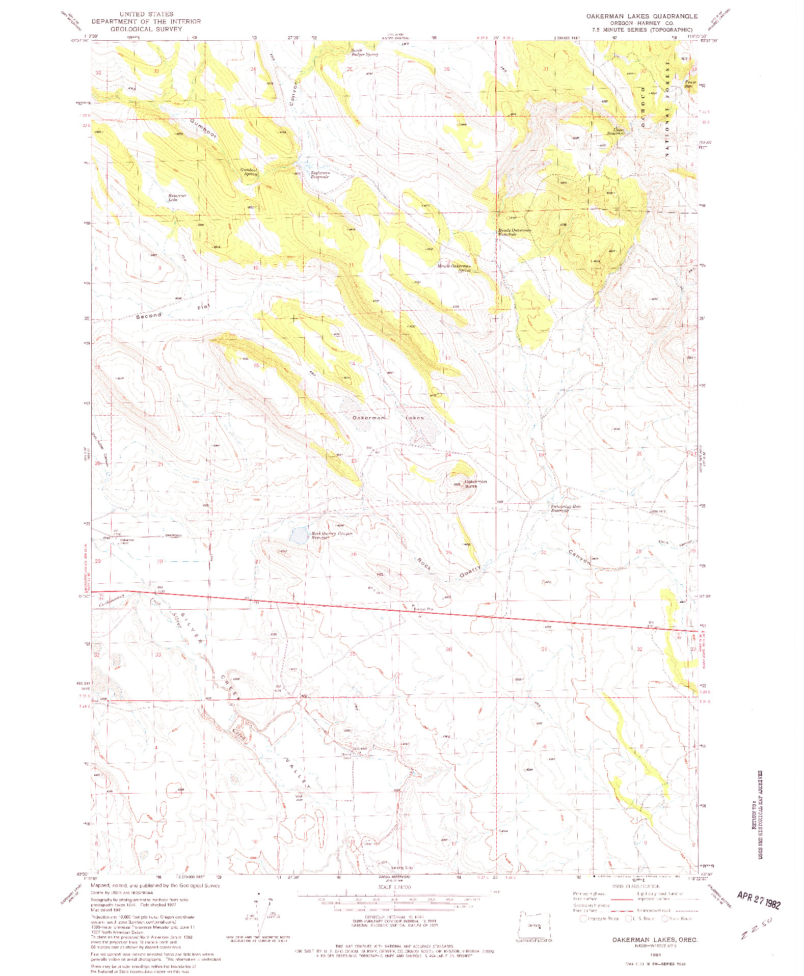 USGS 1:24000-SCALE QUADRANGLE FOR OAKERMAN LAKES, OR 1981