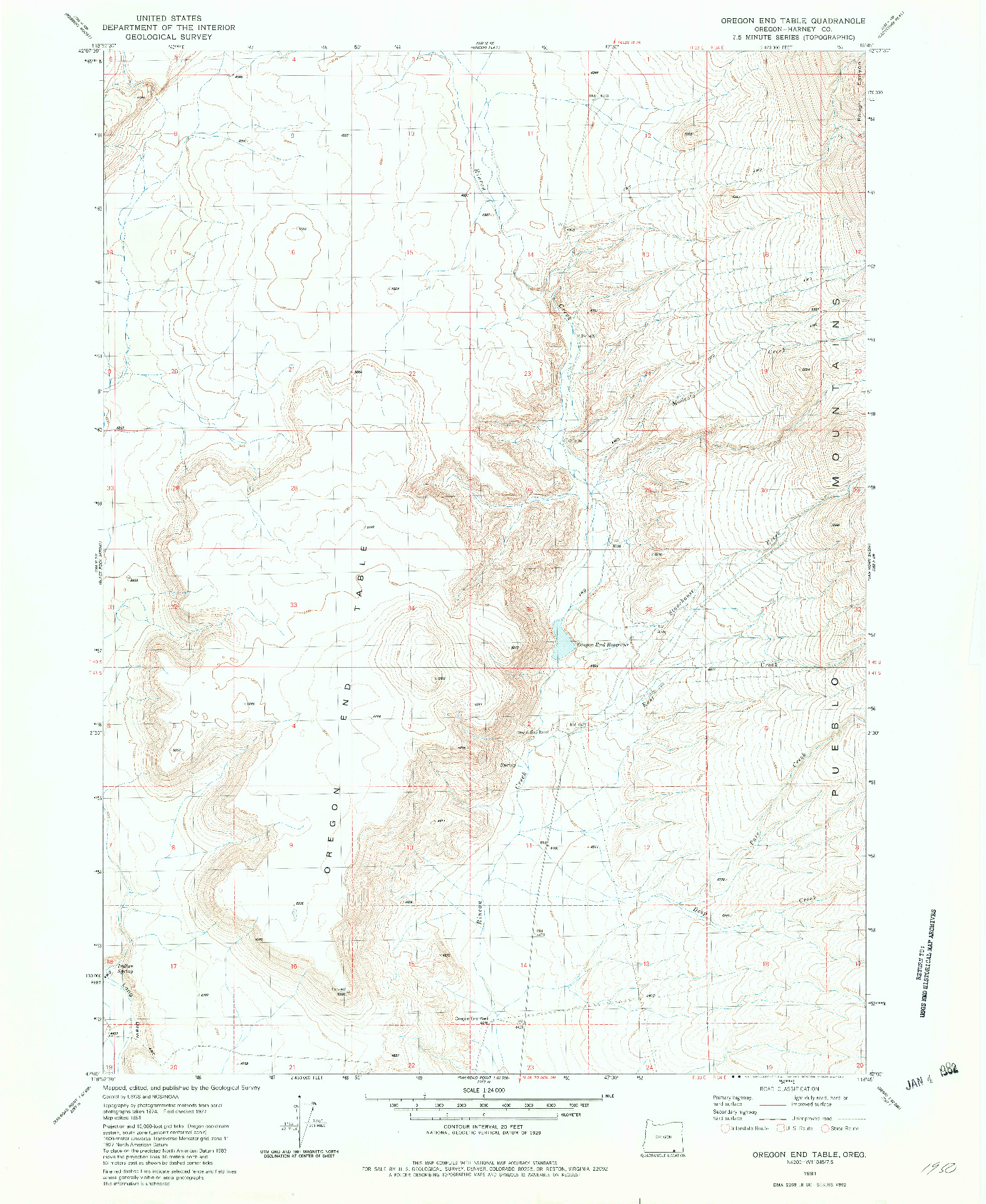 USGS 1:24000-SCALE QUADRANGLE FOR OREGON END TABLE, OR 1981
