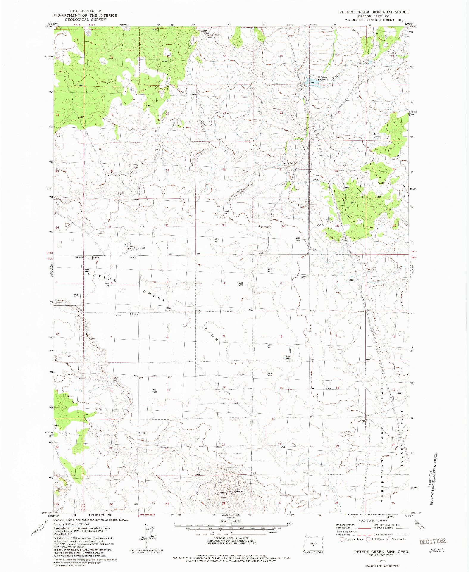 USGS 1:24000-SCALE QUADRANGLE FOR PETERS CREEK SINK, OR 1982