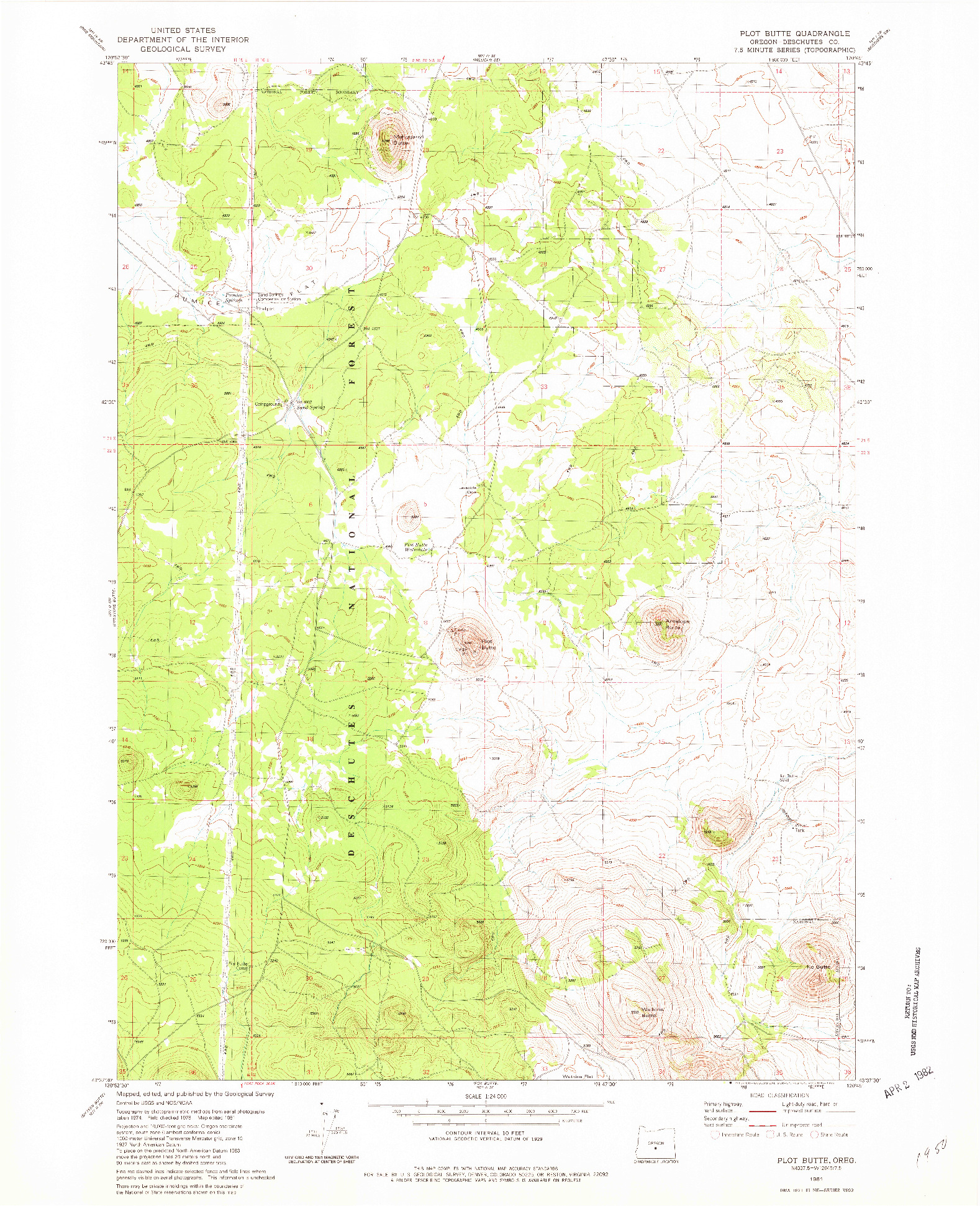 USGS 1:24000-SCALE QUADRANGLE FOR PLOT BUTTE, OR 1981