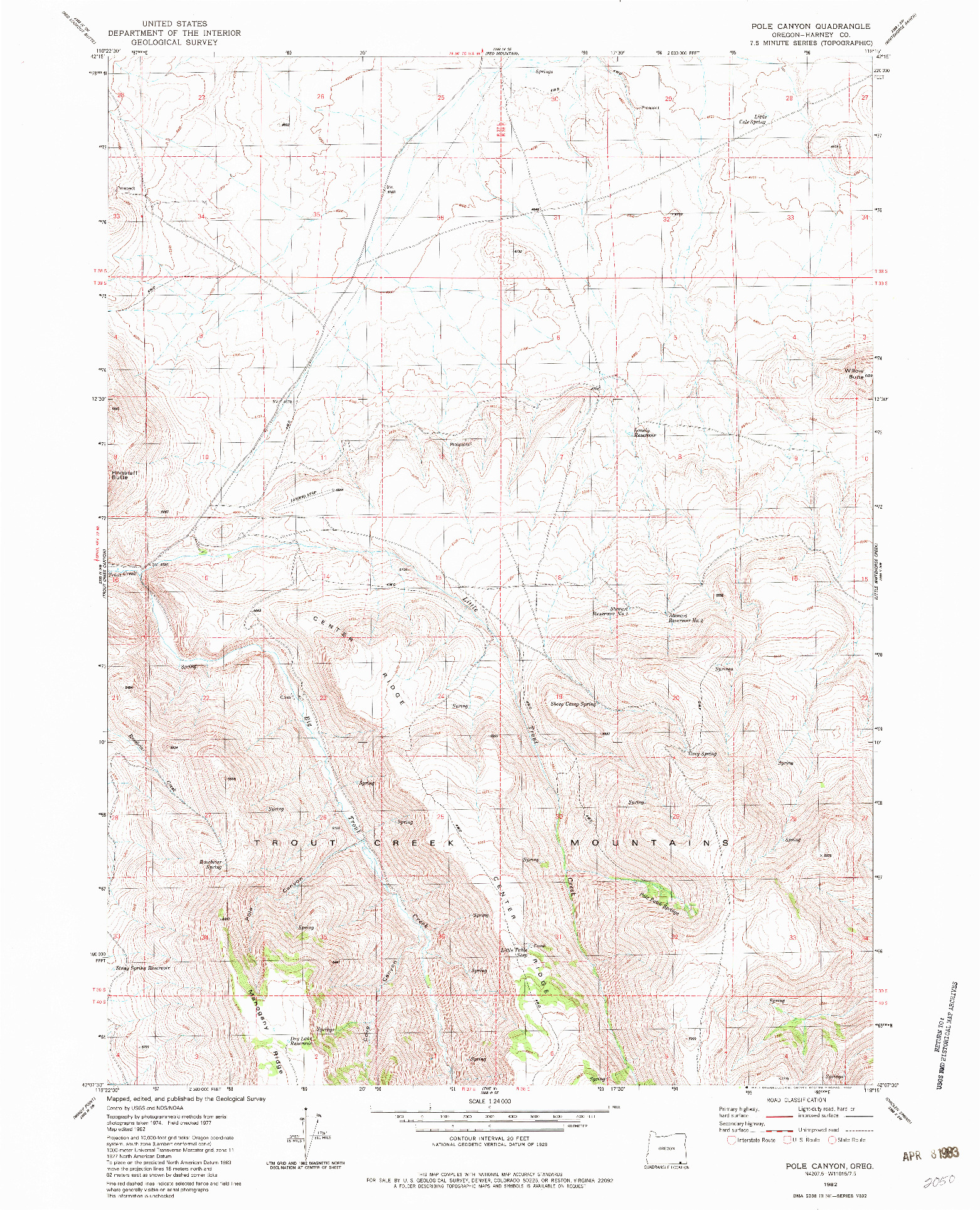 USGS 1:24000-SCALE QUADRANGLE FOR POLE CANYON, OR 1982