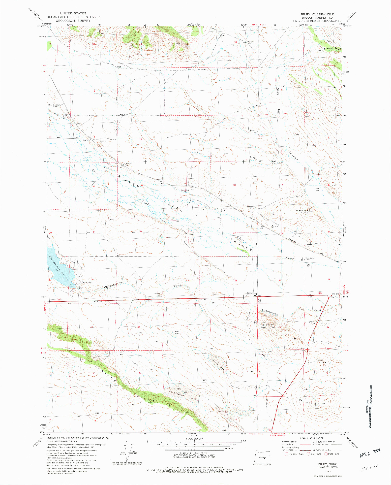 USGS 1:24000-SCALE QUADRANGLE FOR RILEY, OR 1981