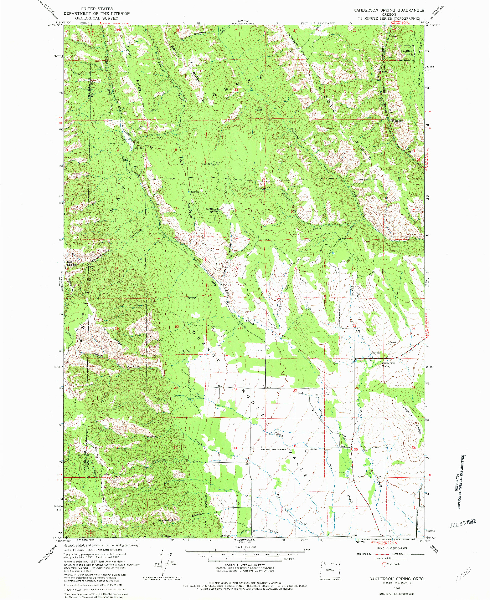 USGS 1:24000-SCALE QUADRANGLE FOR SANDERSON SPRING, OR 1963