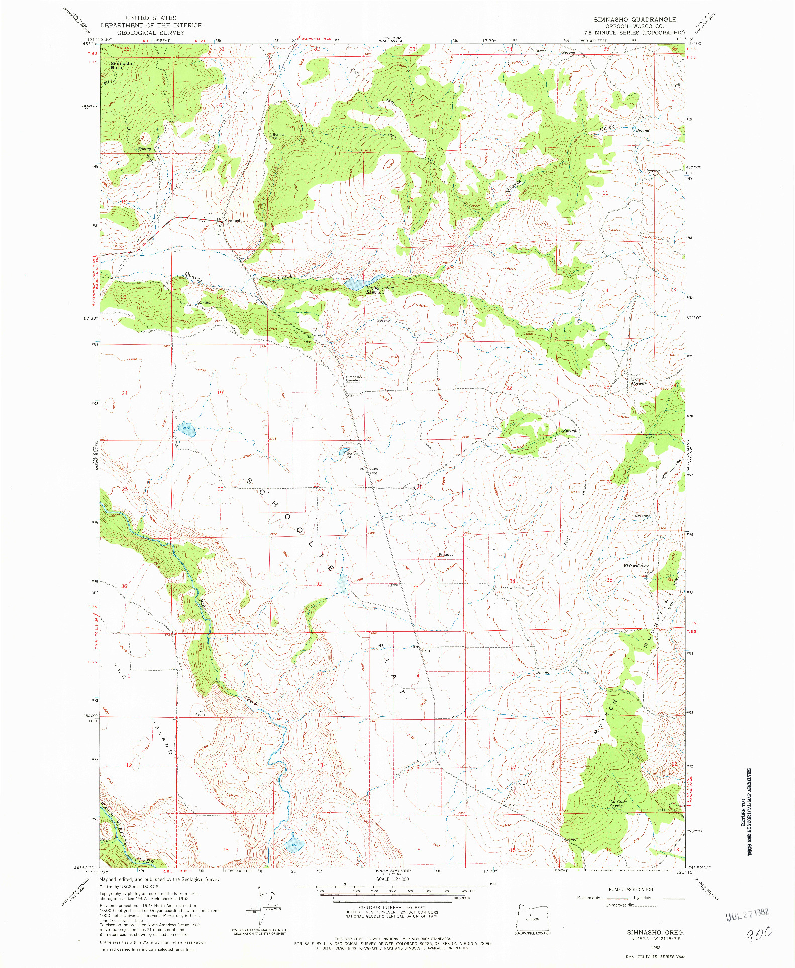 USGS 1:24000-SCALE QUADRANGLE FOR SIMNASHO, OR 1962