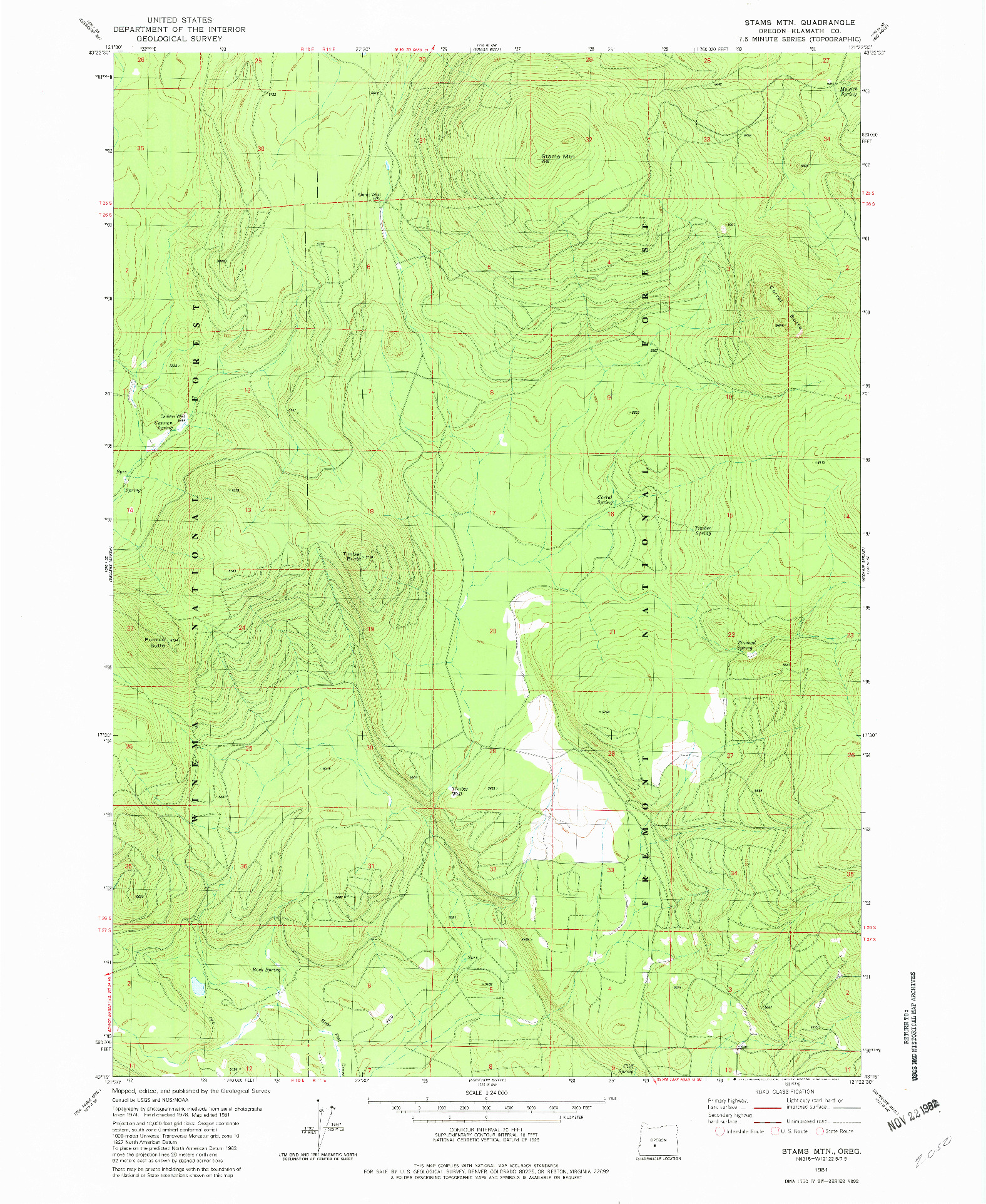 USGS 1:24000-SCALE QUADRANGLE FOR STAMS MTN., OR 1981