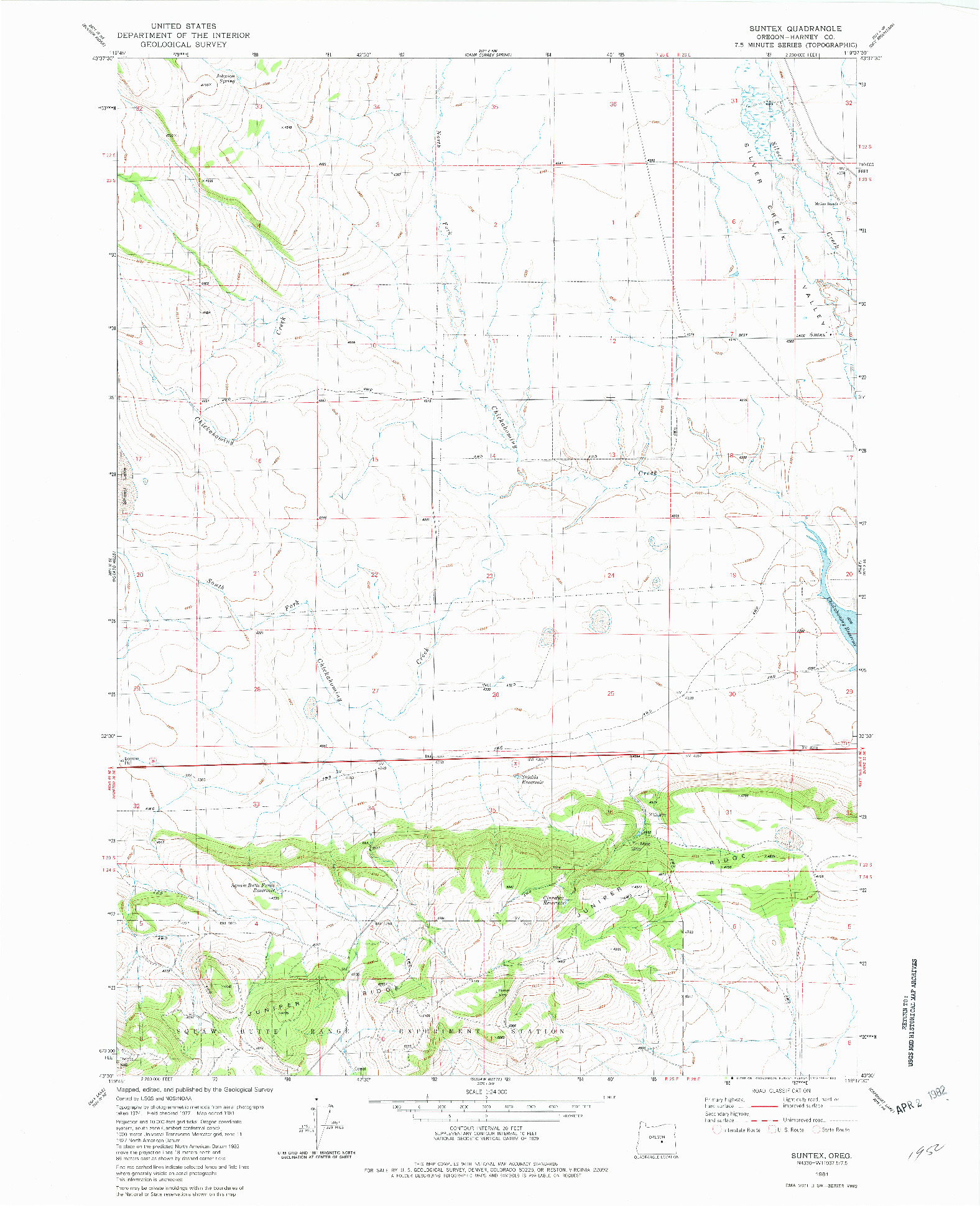 USGS 1:24000-SCALE QUADRANGLE FOR SUNTEX, OR 1981