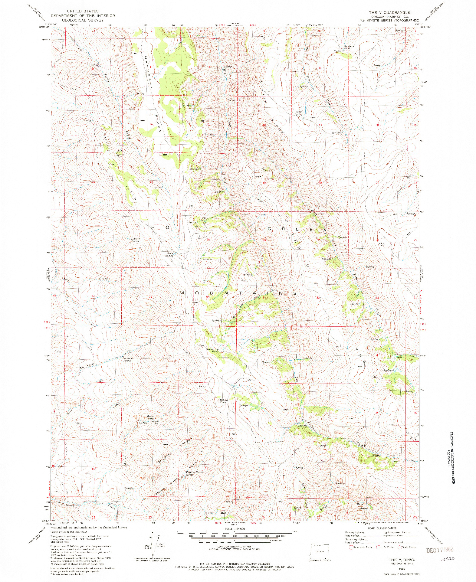 USGS 1:24000-SCALE QUADRANGLE FOR THE V, OR 1982