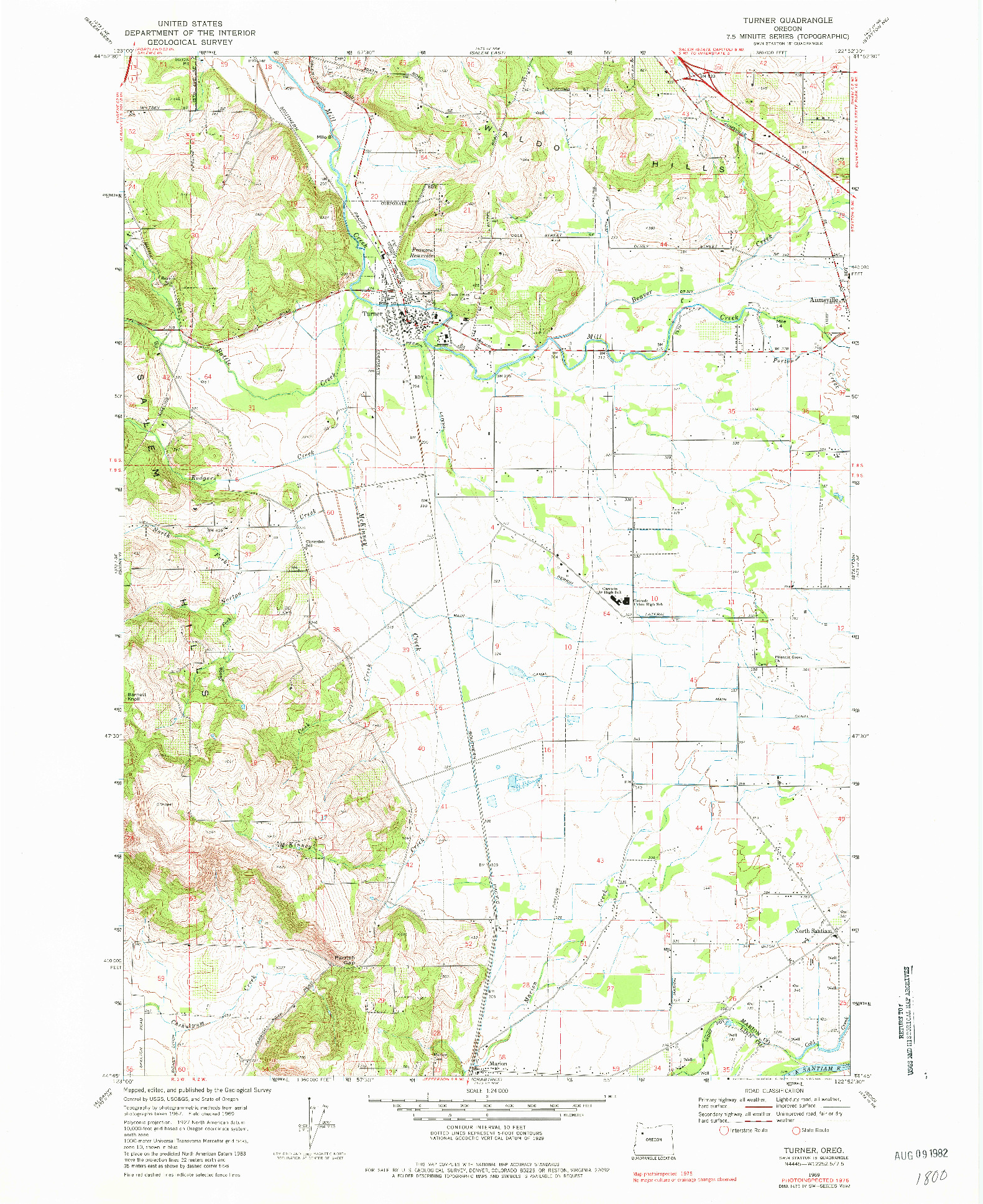 USGS 1:24000-SCALE QUADRANGLE FOR TURNER, OR 1969